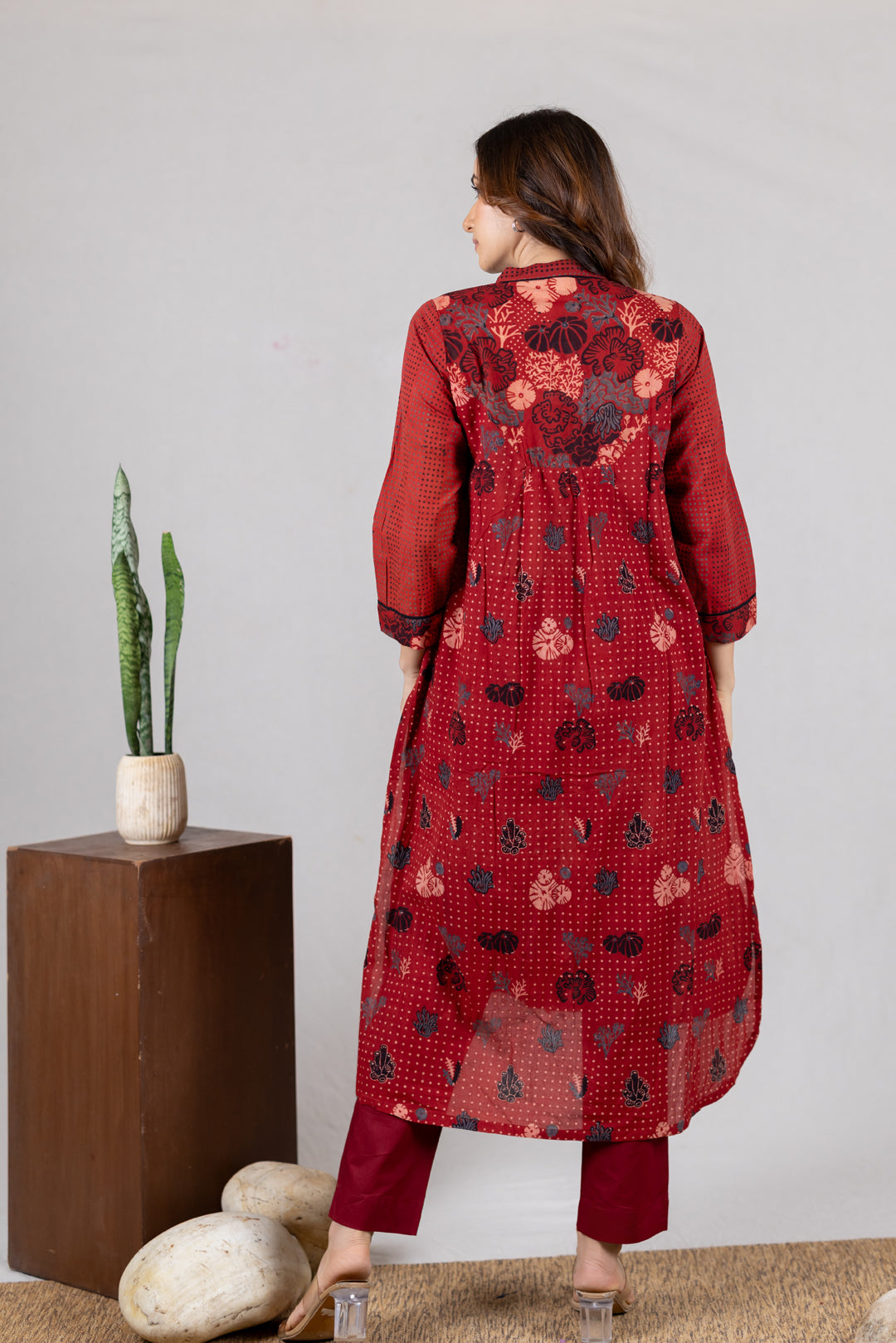 Ajrakh Block Print Placket Kurta in Maroon – Kai