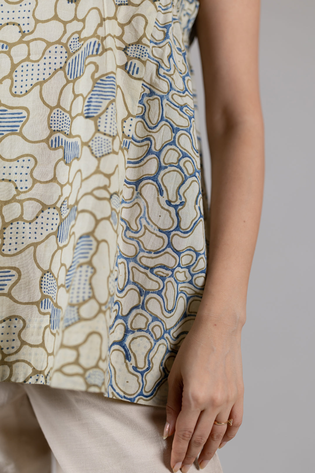 Ajrakh Block Print Sleeveless Top with Flare Detail – Kai