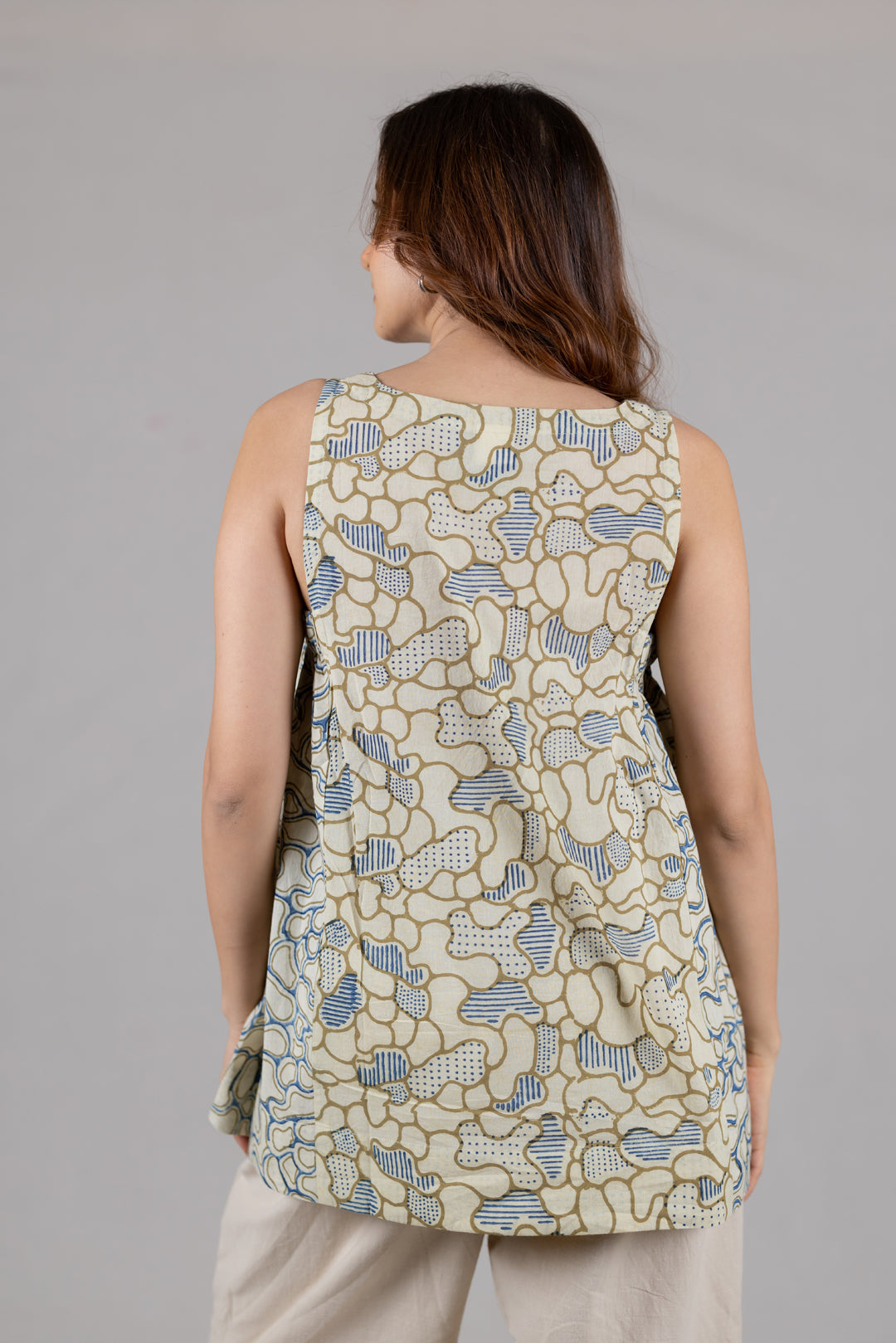 Ajrakh Block Print Sleeveless Top with Flare Detail – Kai
