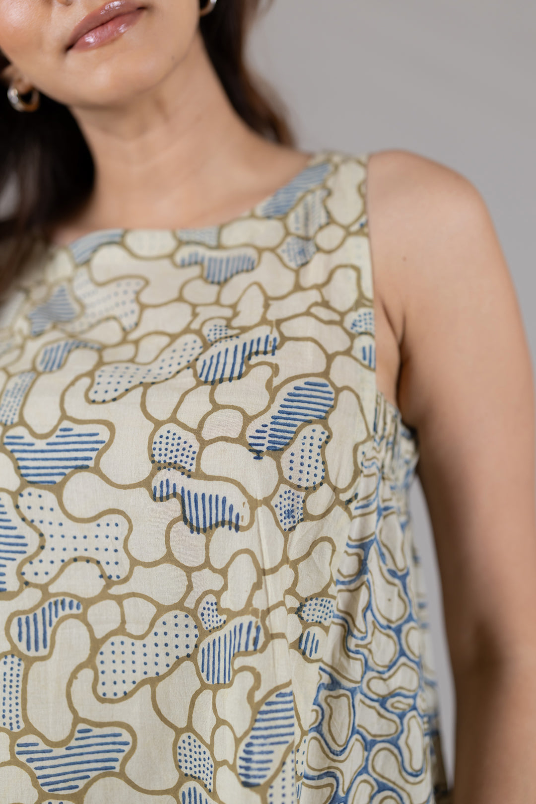 Ajrakh Block Print Sleeveless Top with Flare Detail – Kai