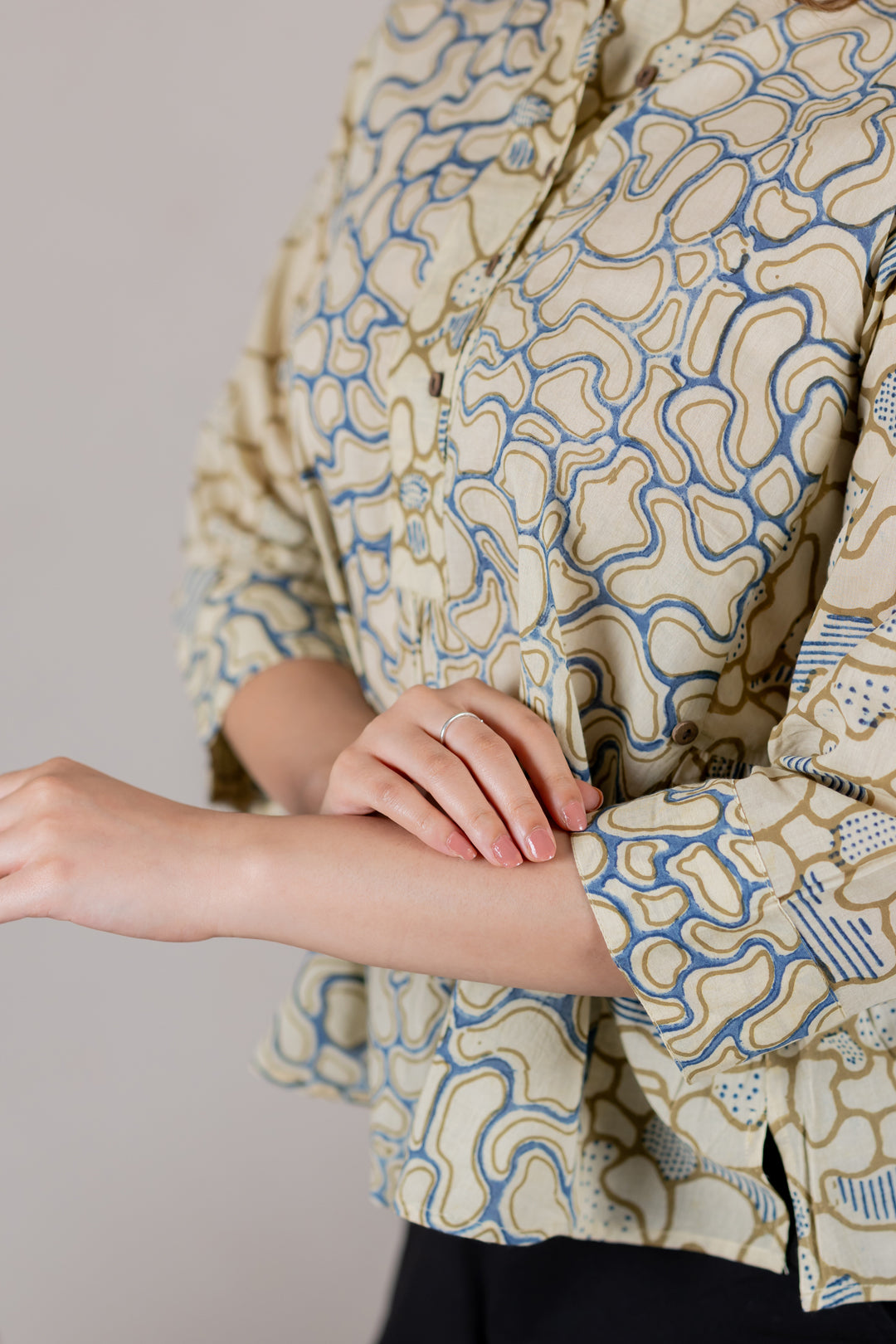 Ajrakh Cotton Mandarin Collar Placket Top - Kai