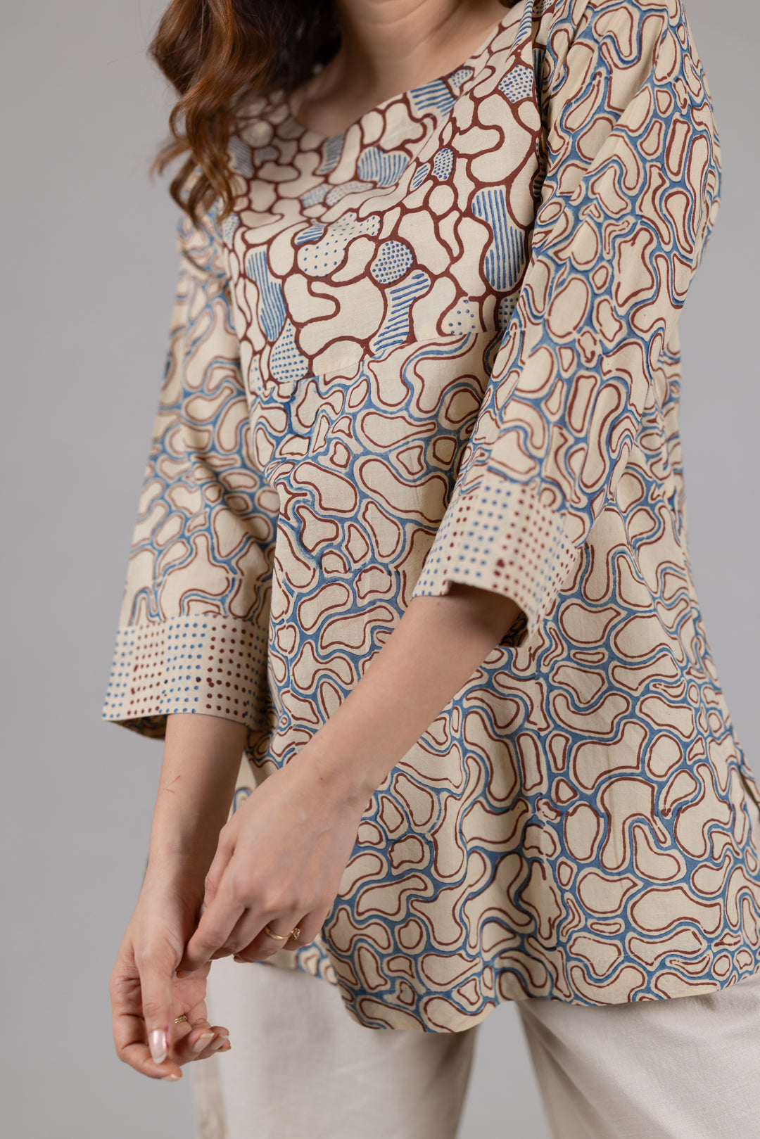 Ajrakh Block Print Boat Neck Top - Kai