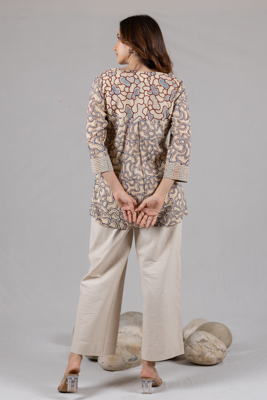Ajrakh Block Print Boat Neck Top - Kai