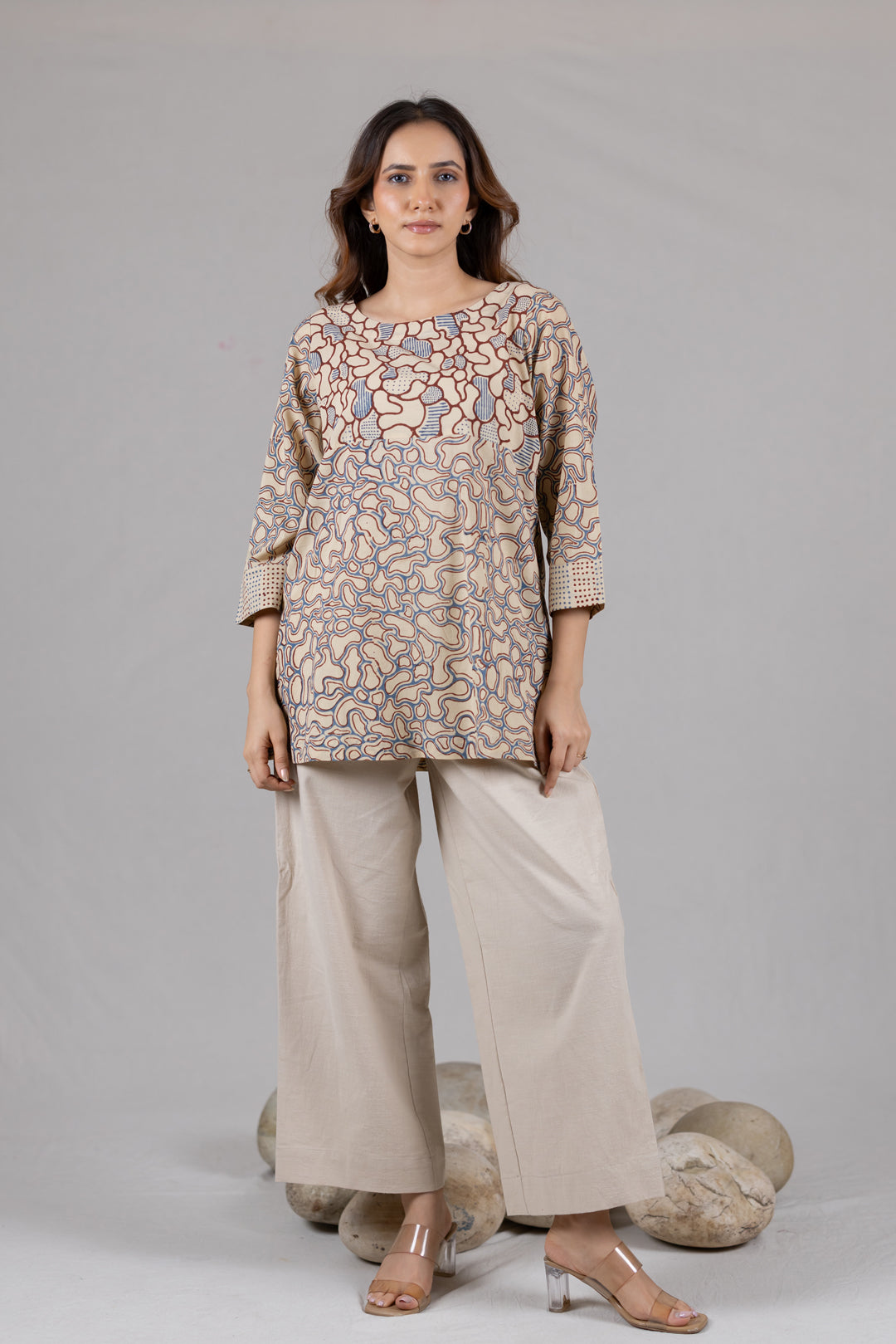 Ajrakh Block Print Boat Neck Top - Kai