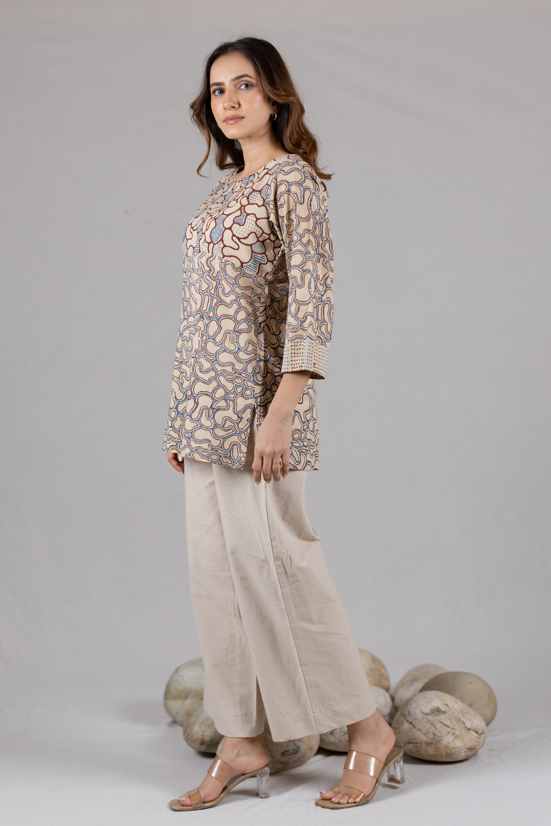 Ajrakh Block Print Boat Neck Top - Kai