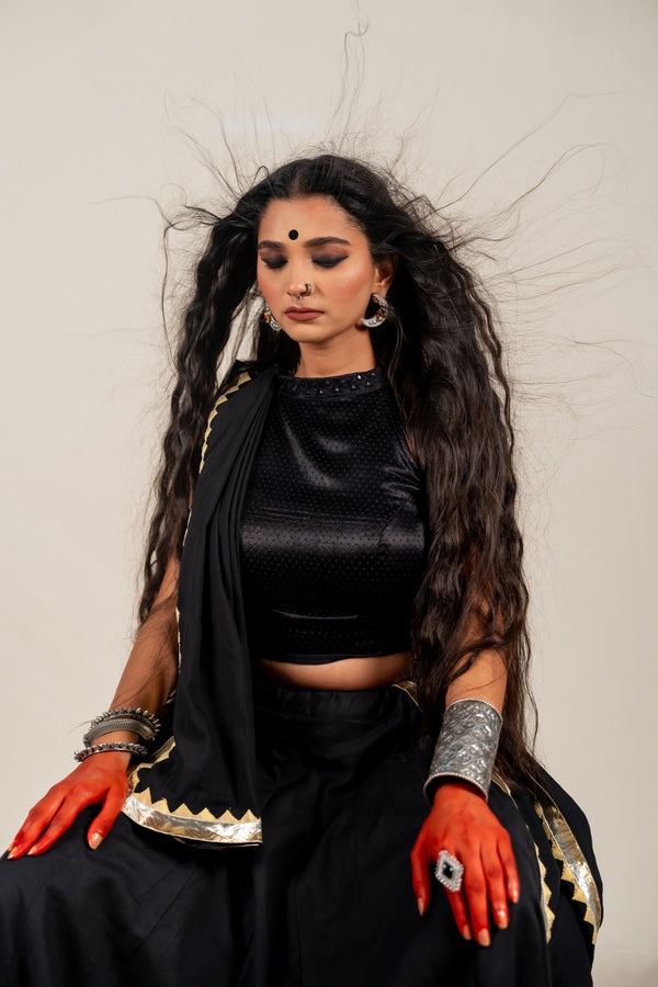 Black Mashroo Blouse with Handcrafted Embroidery – NavRas