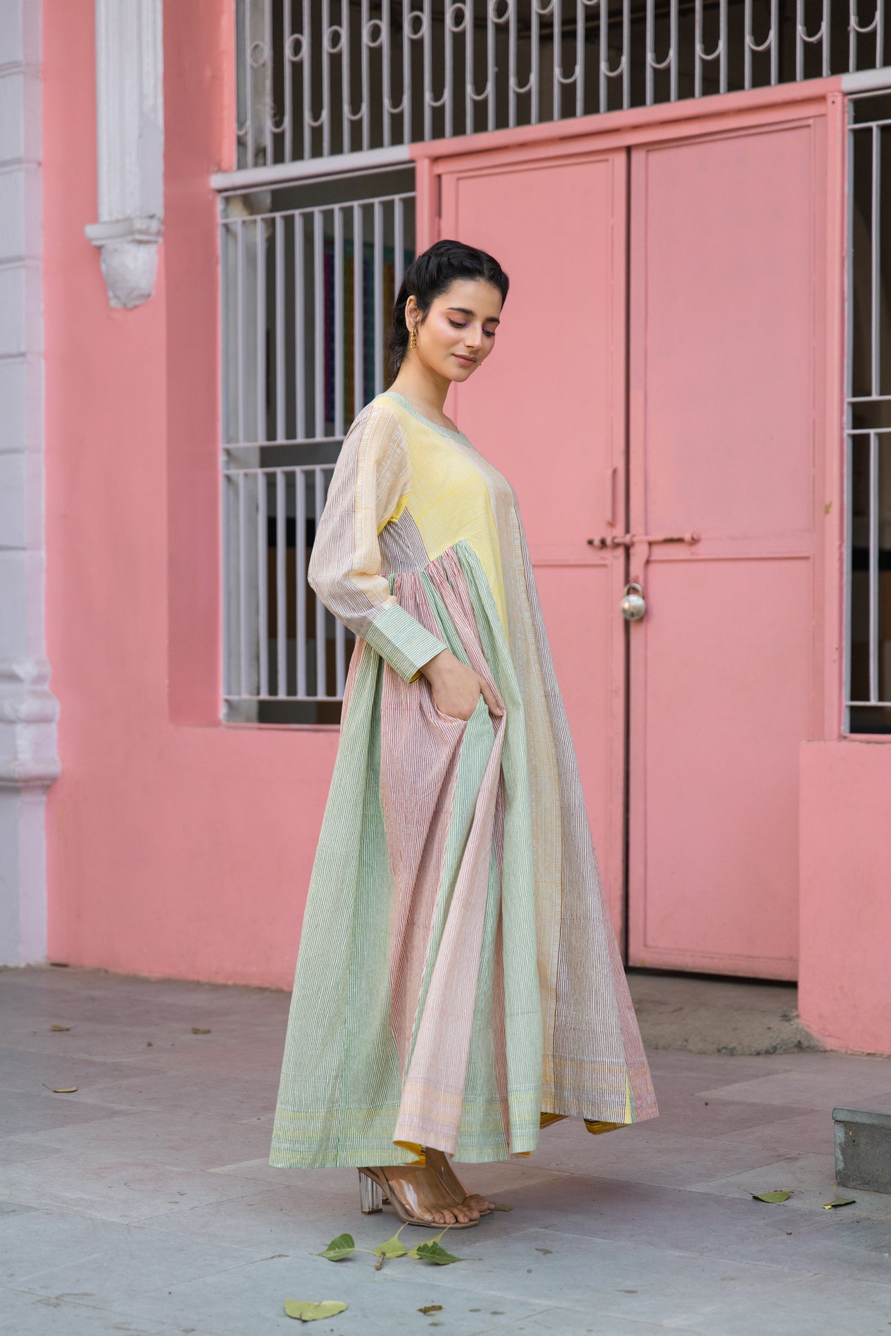 Cotton Block Printed Full-Length Maxi Dress with Boat Neck – Kanak
