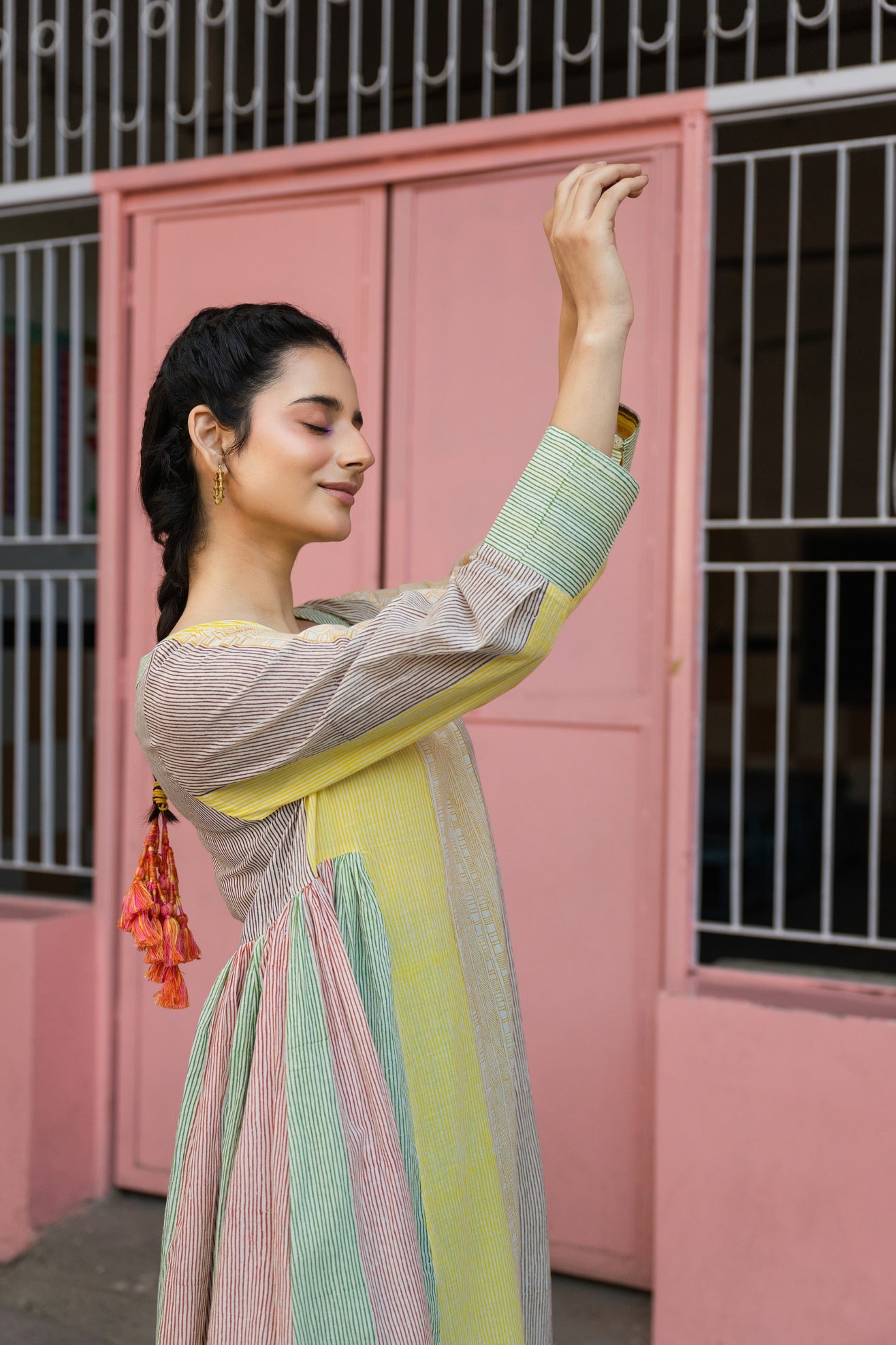 Cotton Block Printed Full-Length Maxi Dress with Boat Neck – Kanak