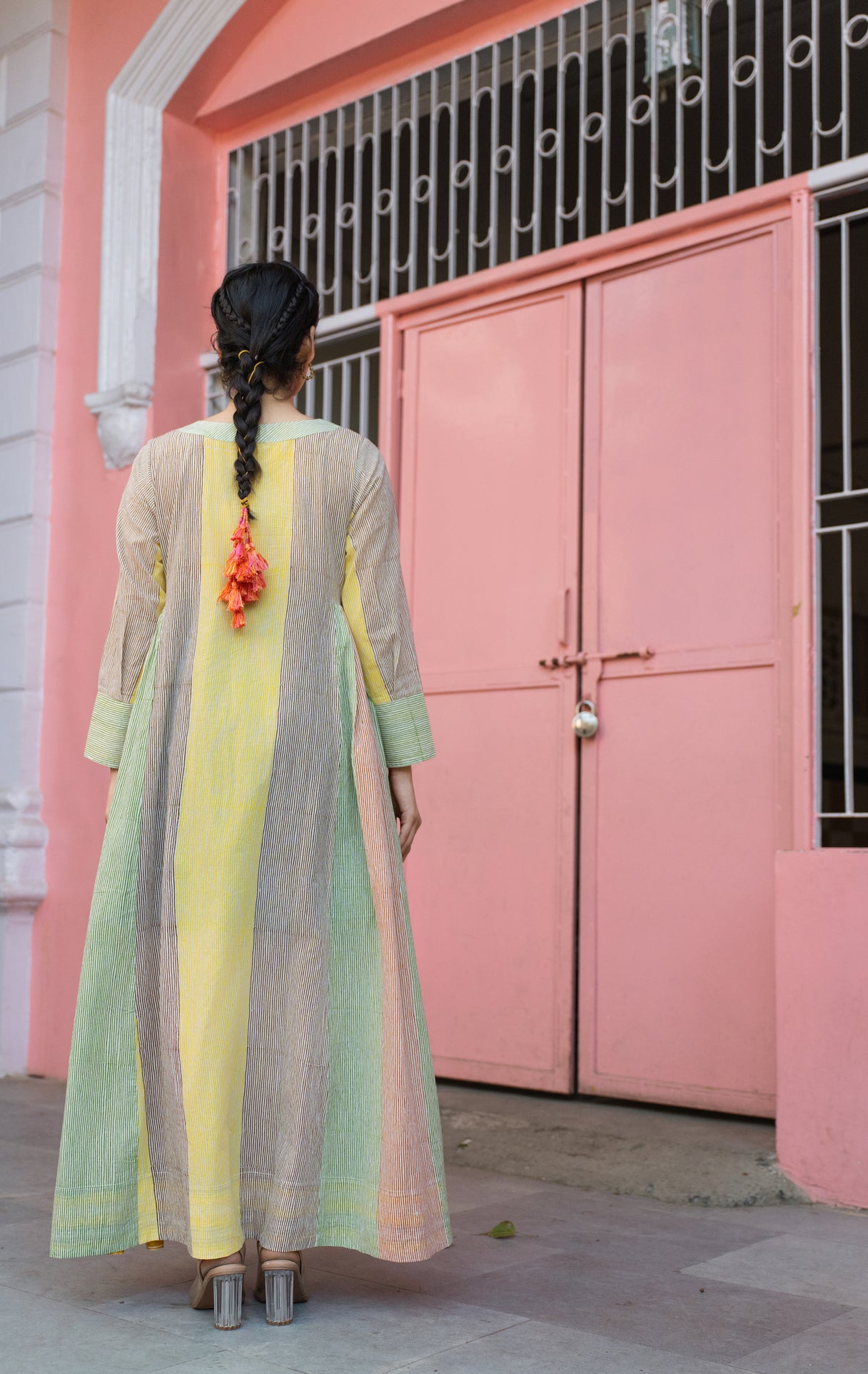 Cotton Block Printed Full-Length Maxi Dress with Boat Neck – Kanak