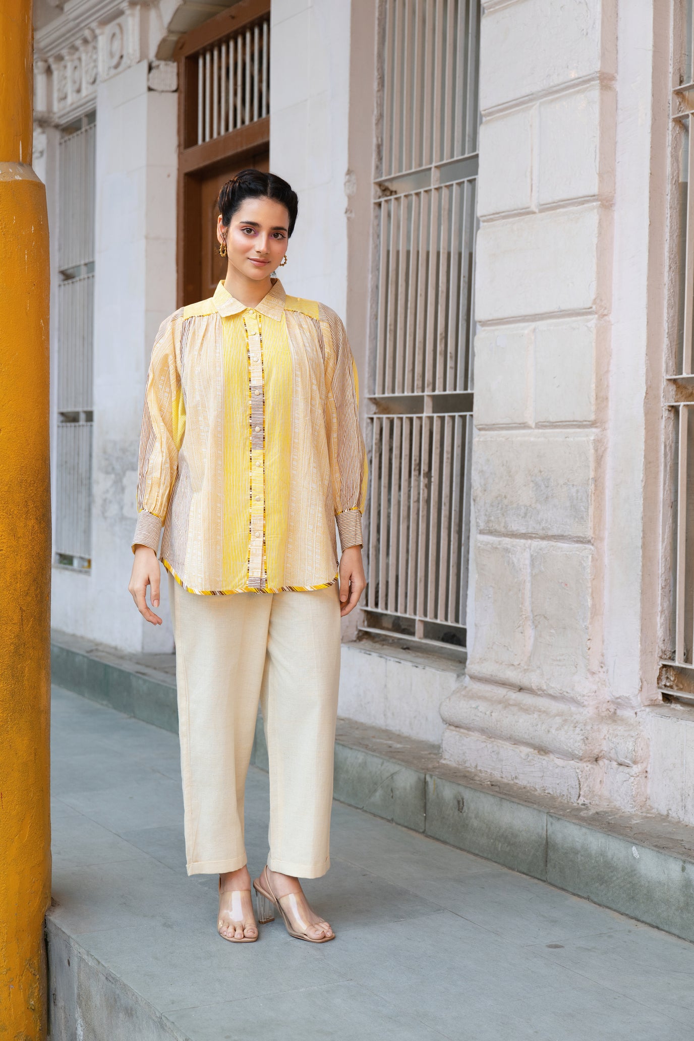 Cotton Block Print Striped Loose Fit Shirt with Full Sleeves – Kanak
