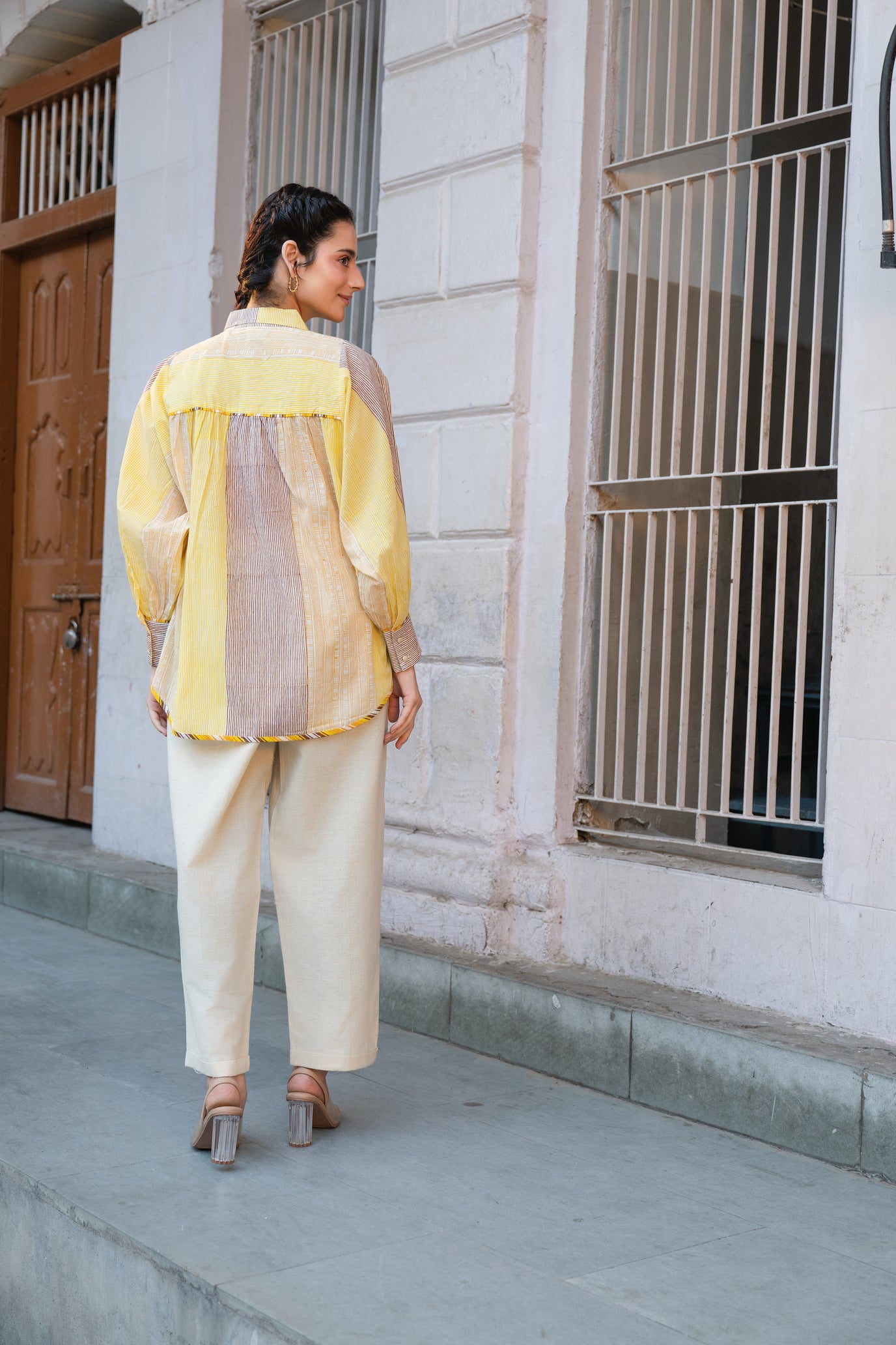 Cotton Block Print Striped Loose Fit Shirt with Full Sleeves – Kanak