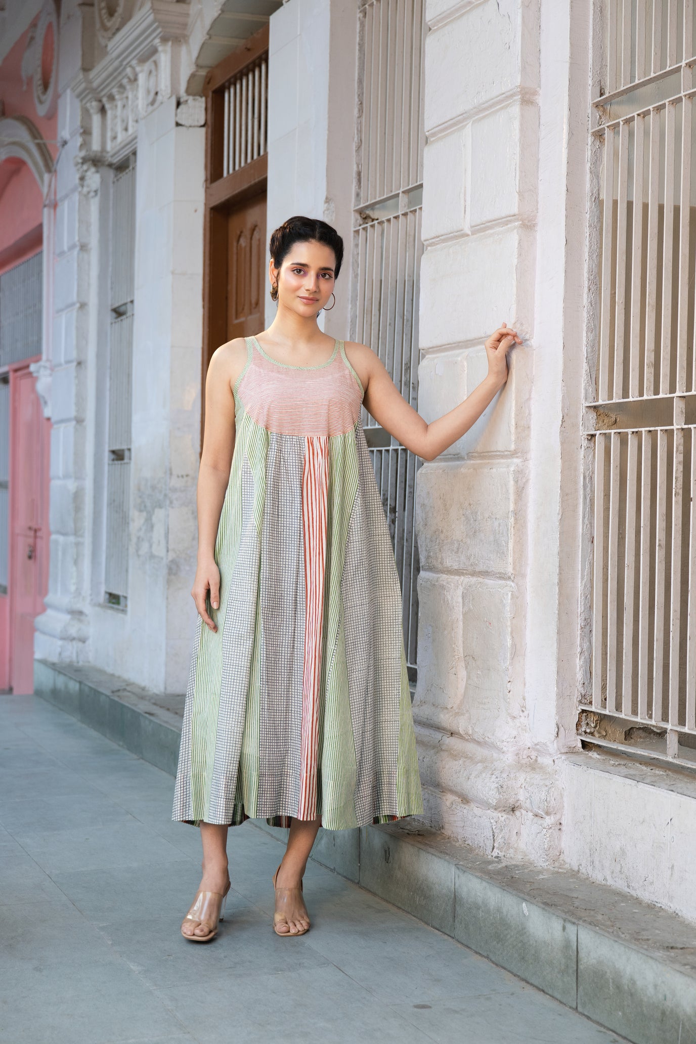 Block Printed Cotton Stripe A-Line Dress with Pockets – Kanak