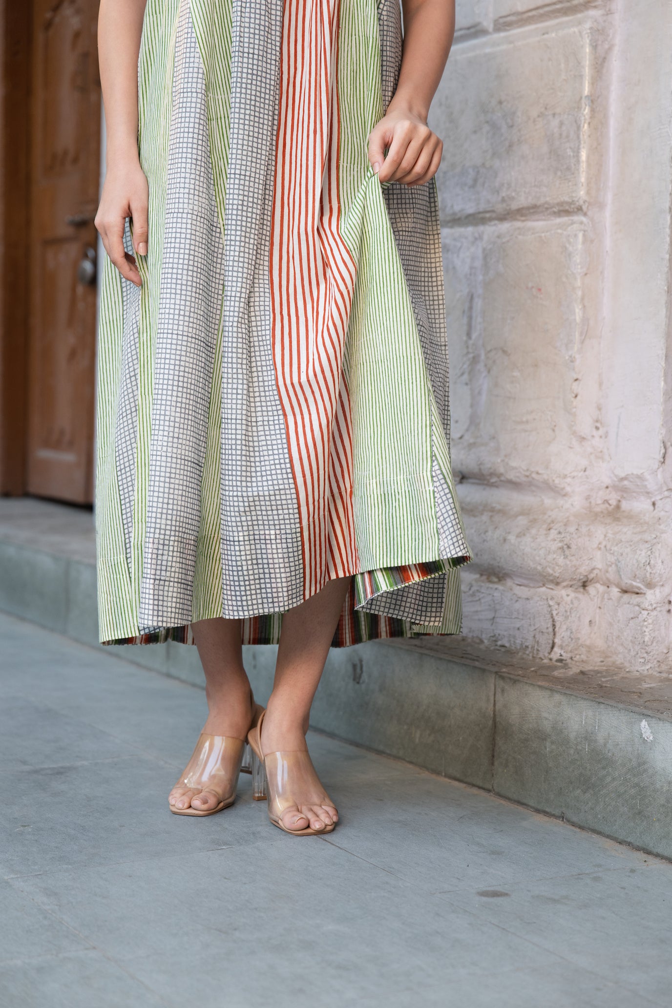 Block Printed Cotton Stripe A-Line Dress with Pockets – Kanak