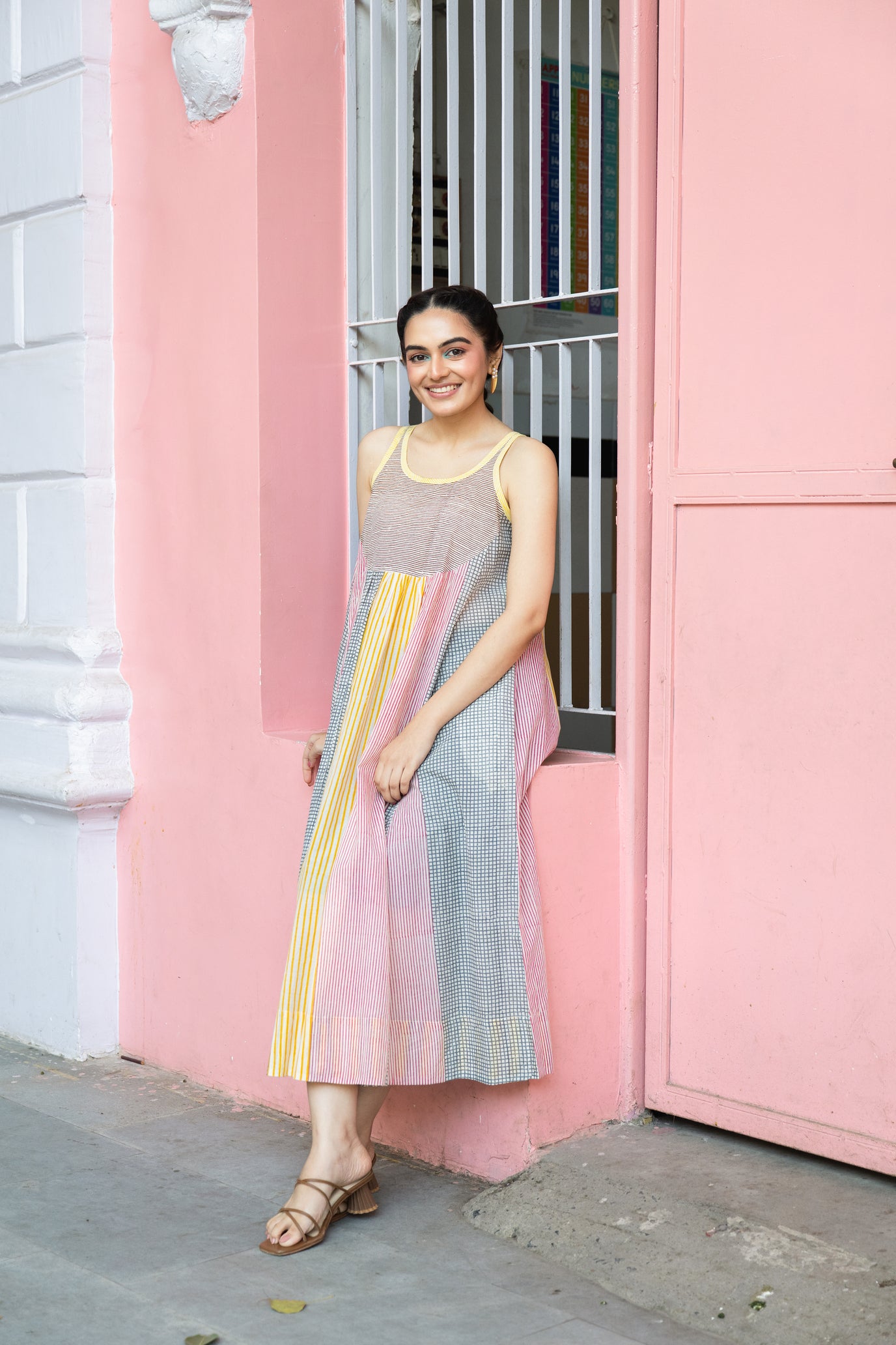 Lightweight Cotton Striped Block Print Dress with Pockets – Kanak