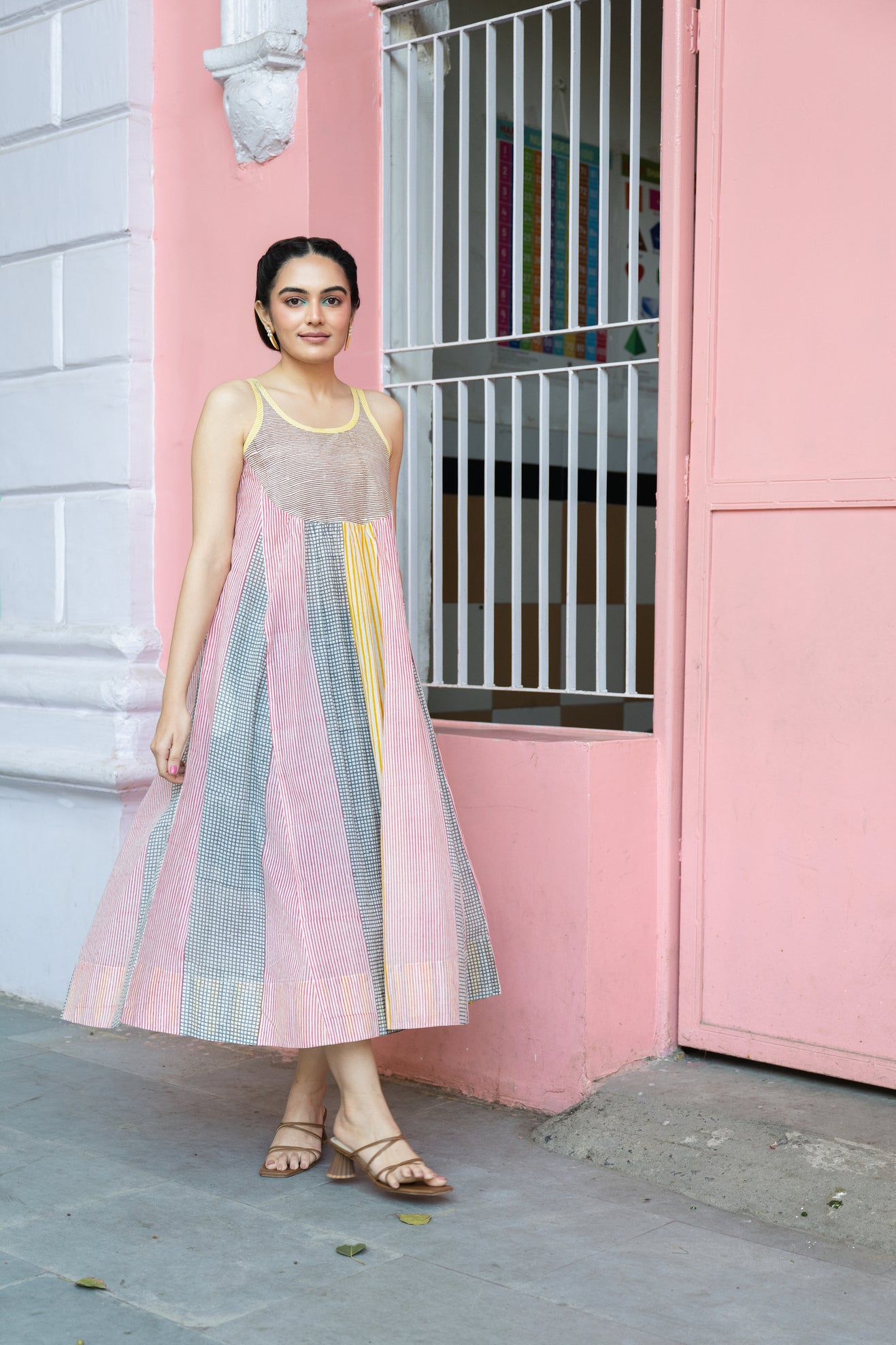 Lightweight Cotton Striped Block Print Dress with Pockets – Kanak