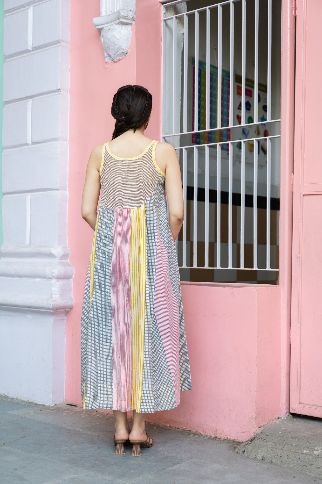 Lightweight Cotton Striped Block Print Dress with Pockets – Kanak