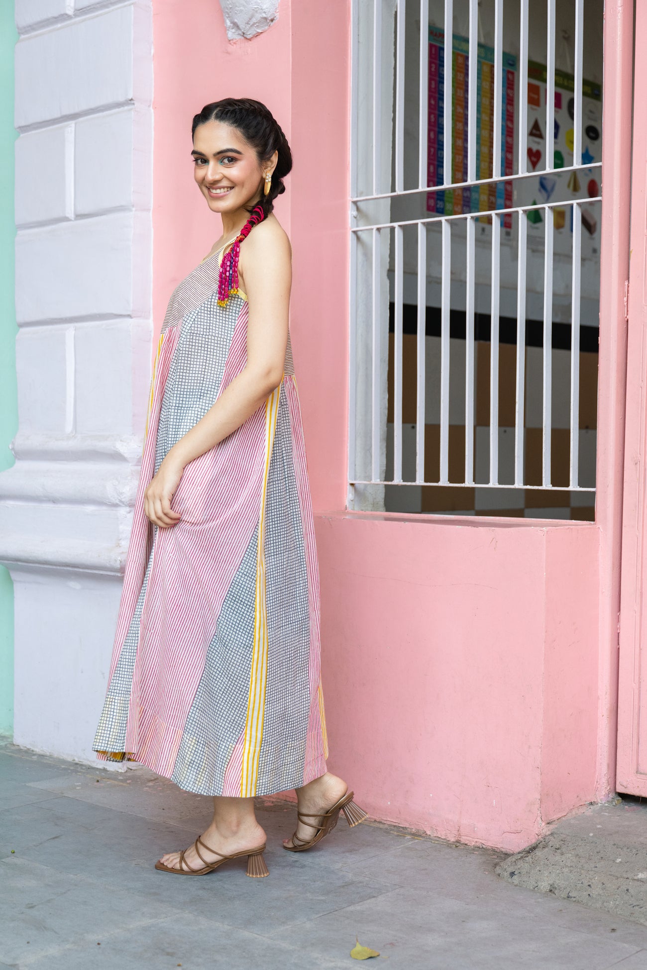 Lightweight Cotton Striped Block Print Dress with Pockets – Kanak