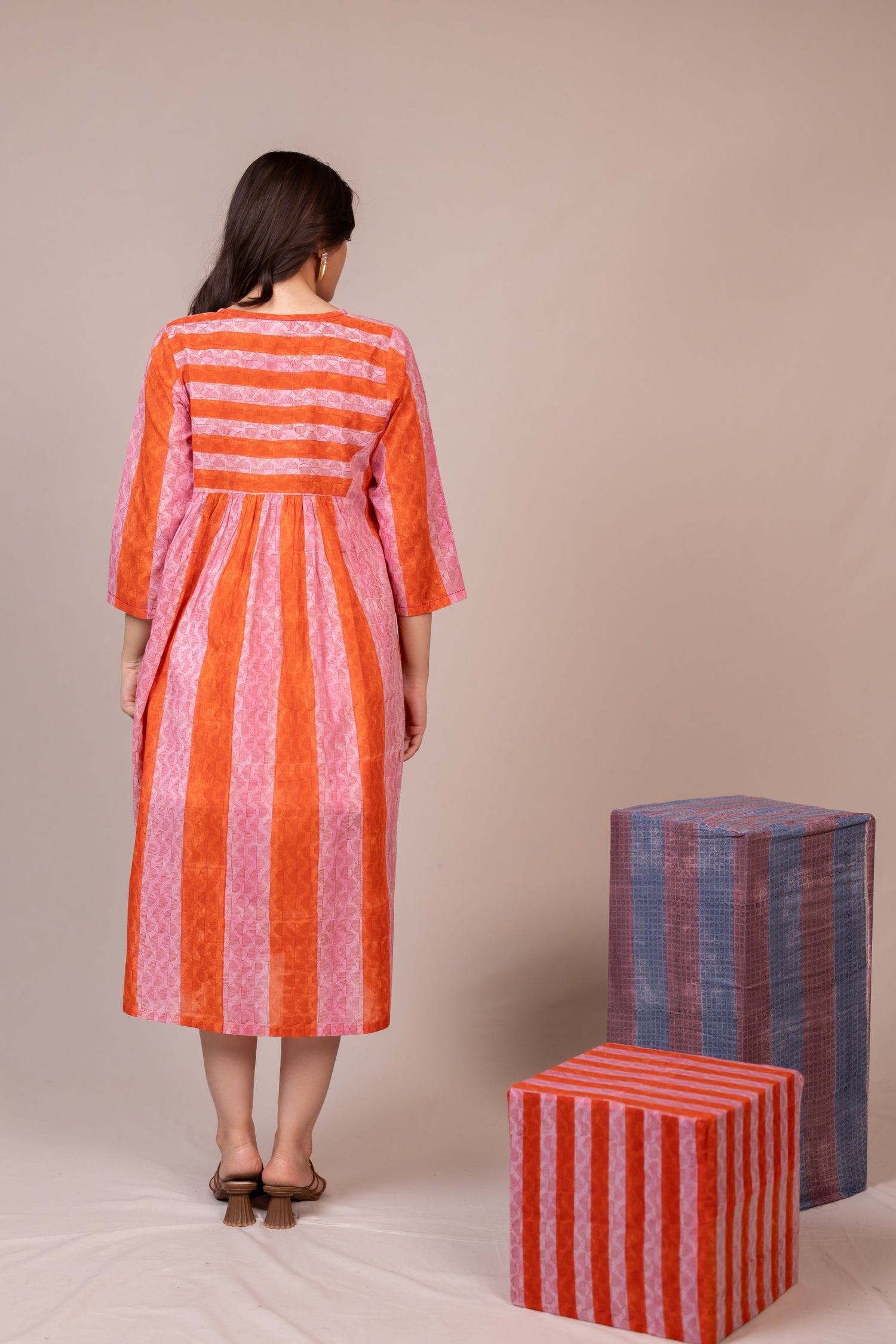 Orange Hand Block Printed Fine Cotton Dress – Bel