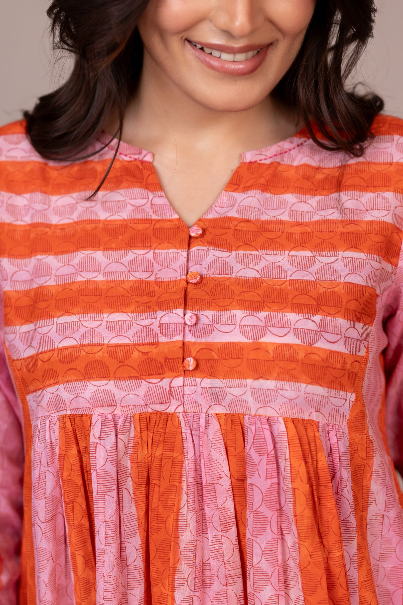Orange Hand Block Printed Fine Cotton Dress – Bel
