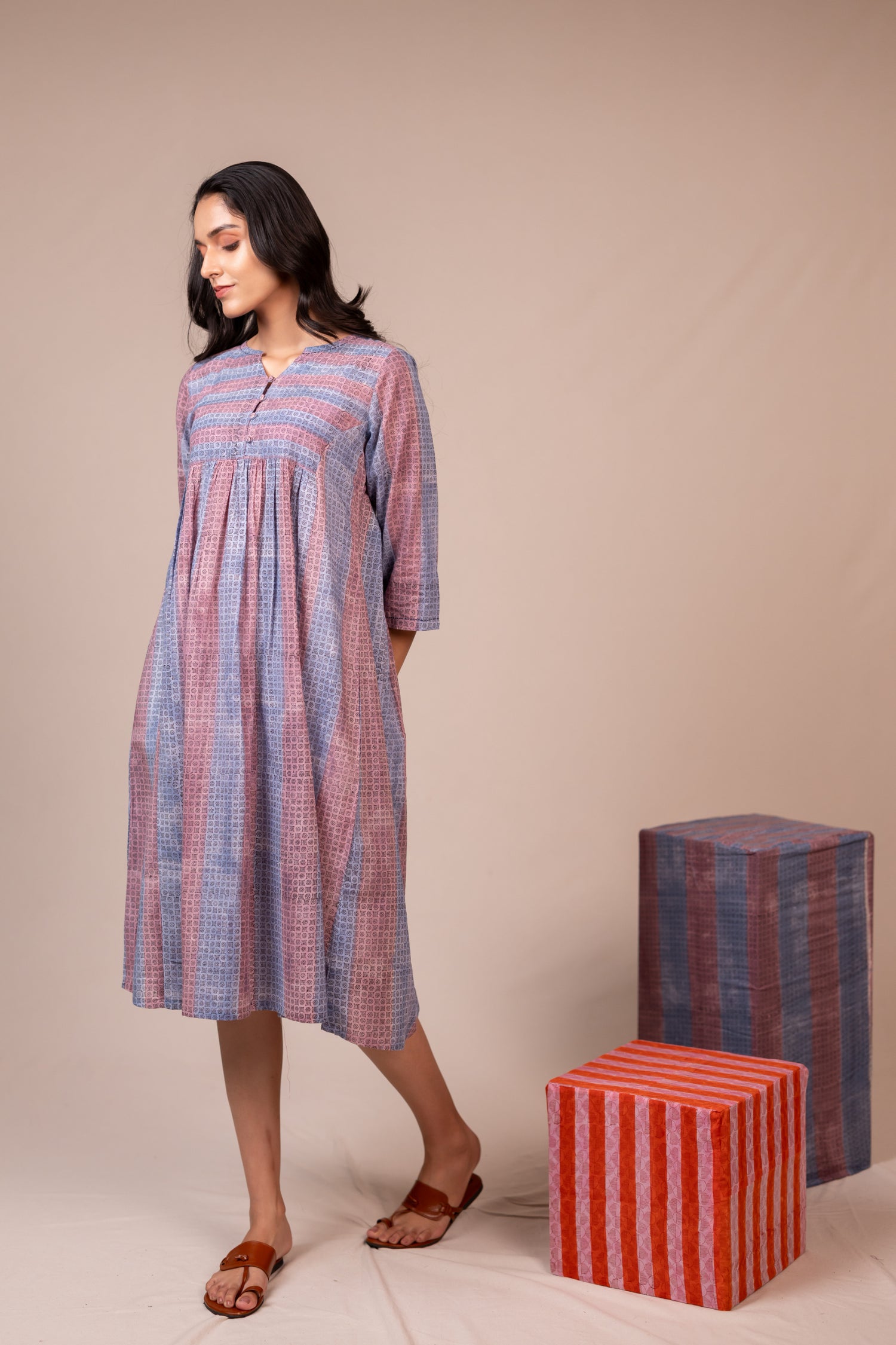 Light Lavender Hand Block Printed Cotton Dress – Bel