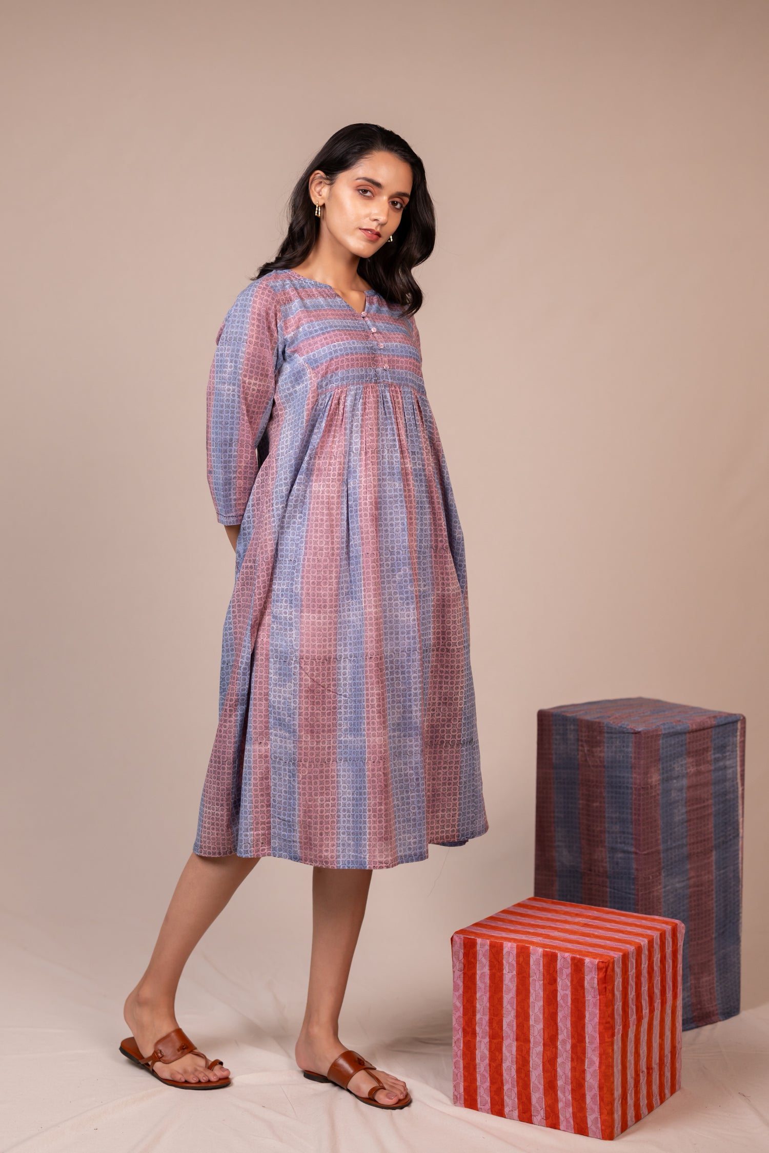 Light Lavender Hand Block Printed Cotton Dress – Bel