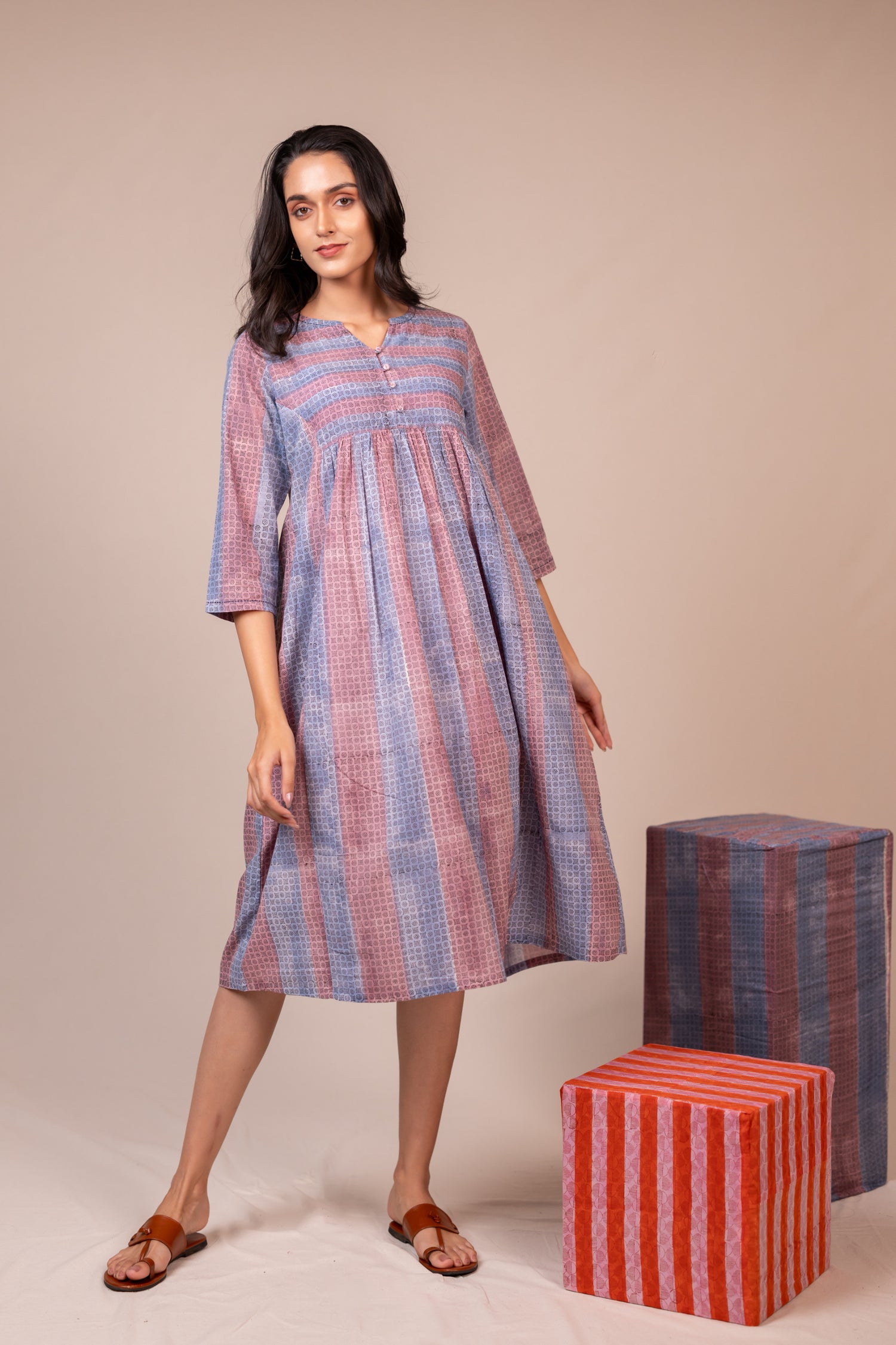 Light Lavender Hand Block Printed Cotton Dress – Bel