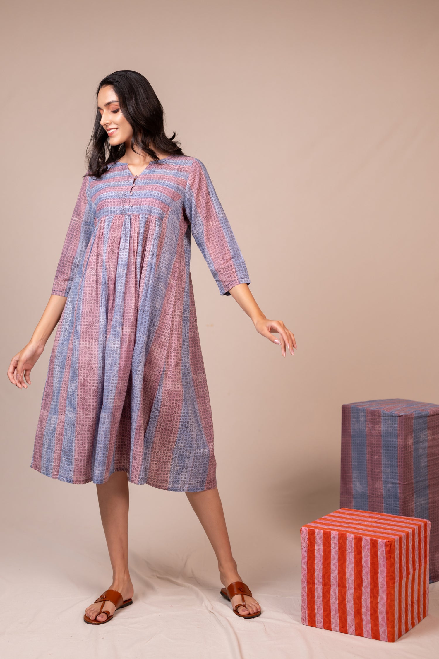 Light Lavender Hand Block Printed Cotton Dress – Bel