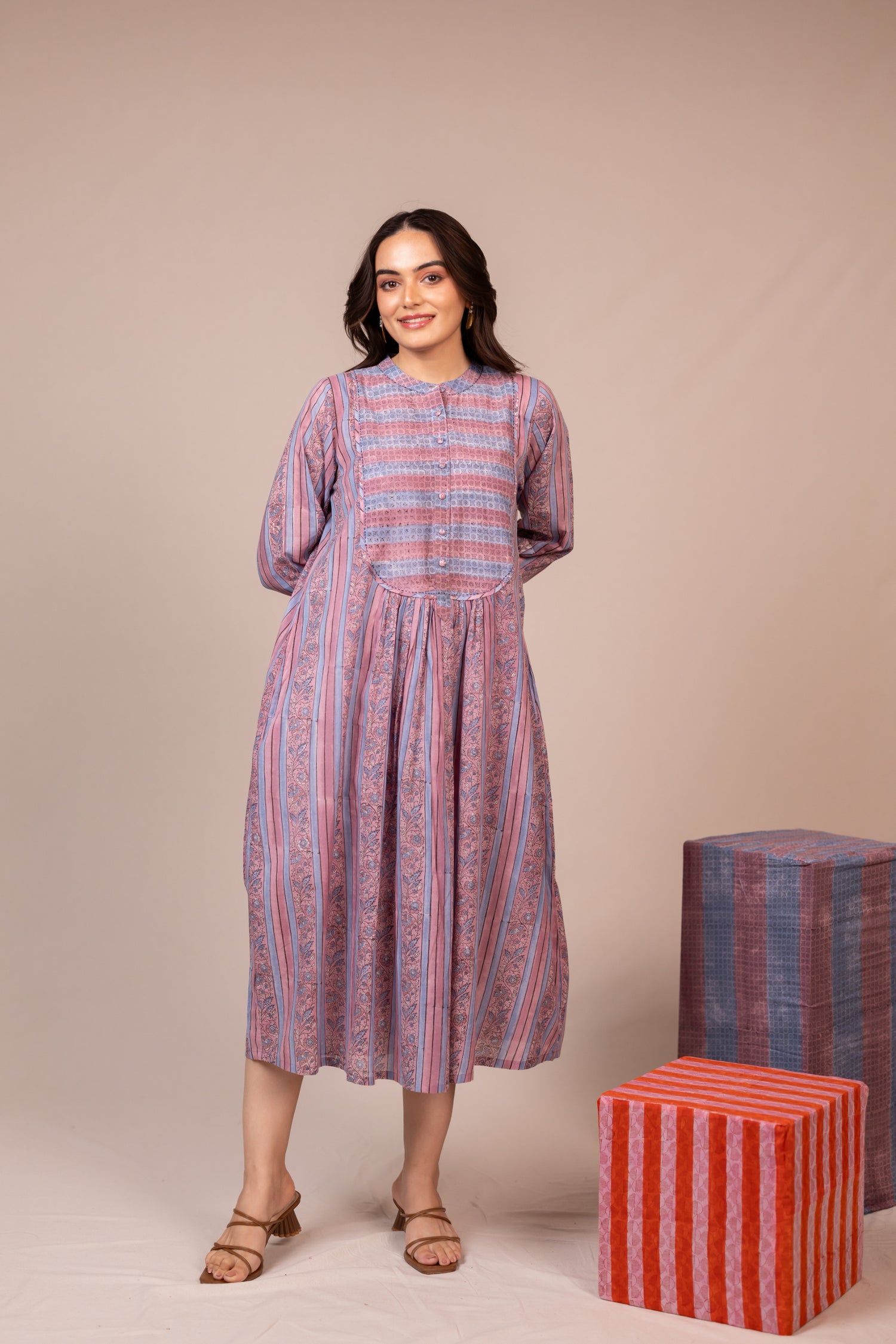 Light Lavender Hand Block Printed Fine Cotton Dress – Bel