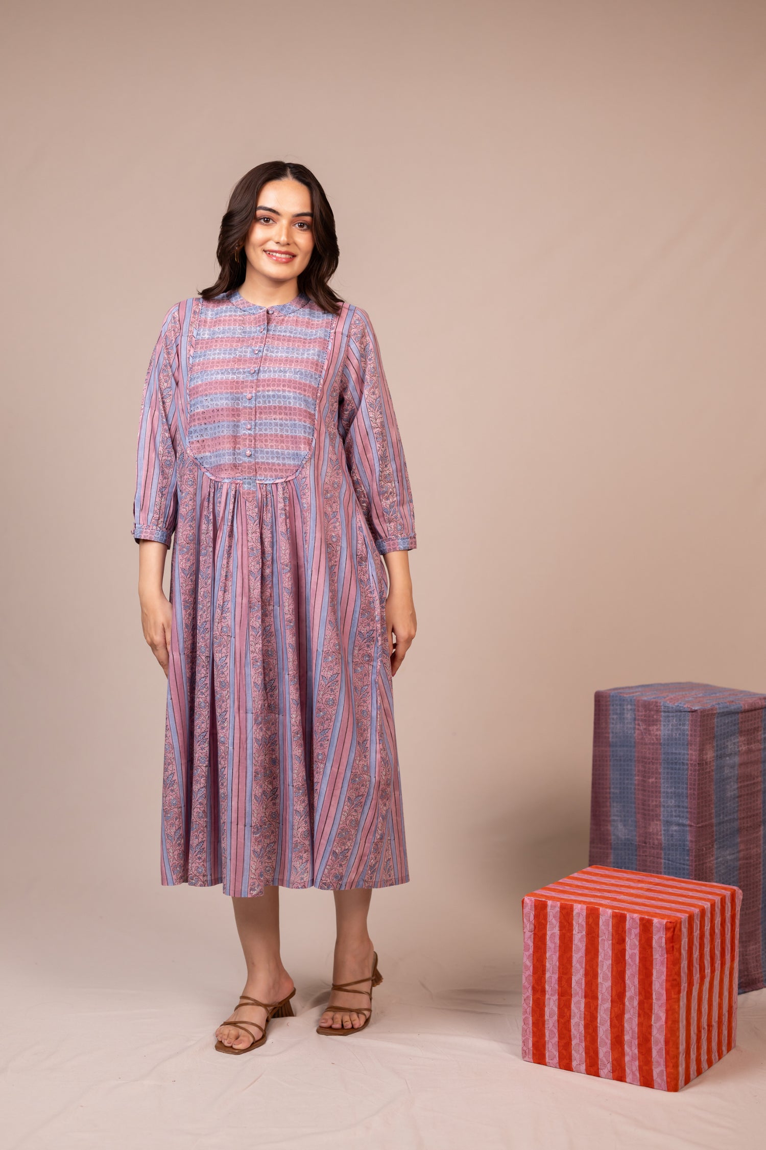 Light Lavender Hand Block Printed Fine Cotton Dress – Bel