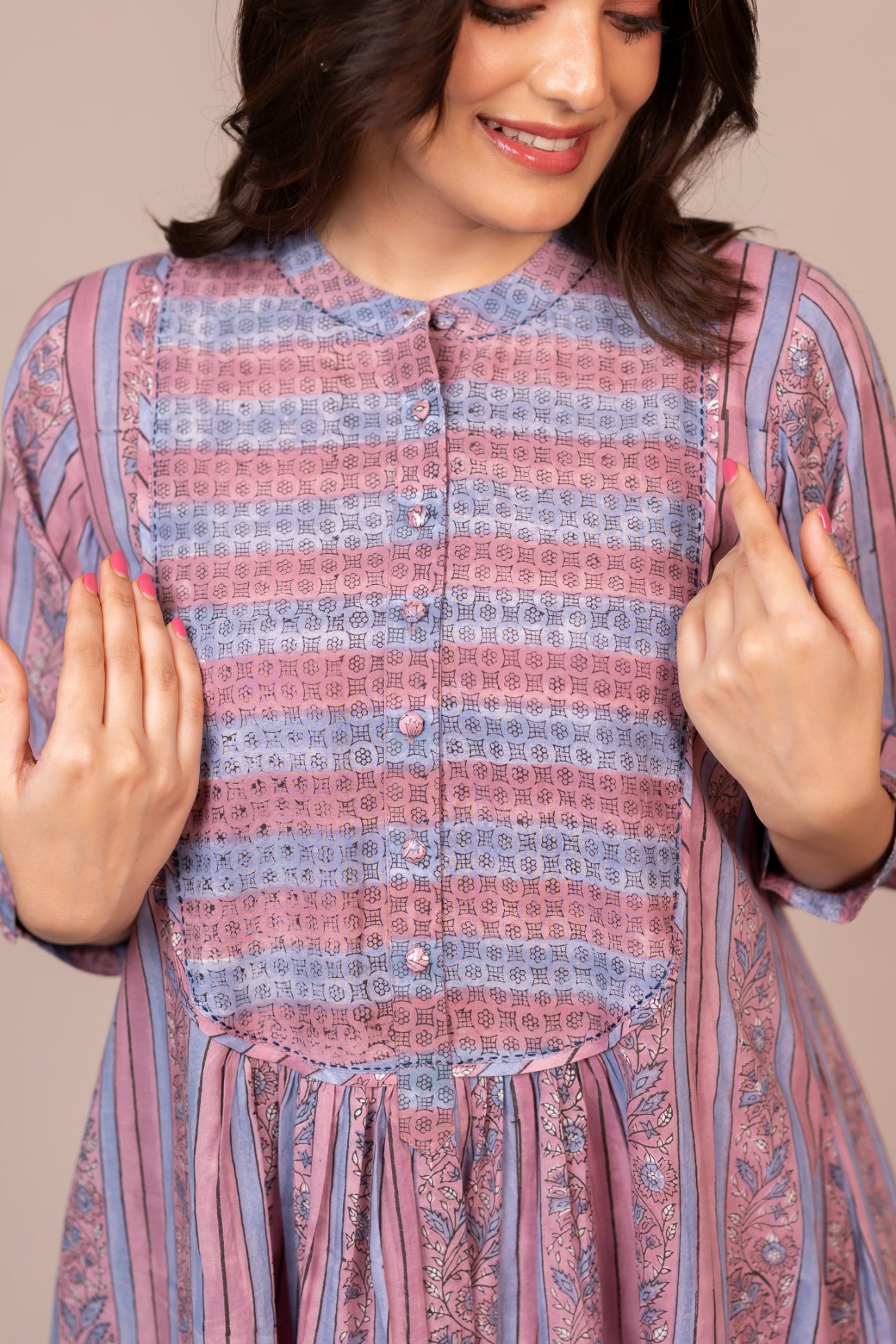 Light Lavender Hand Block Printed Fine Cotton Dress – Bel