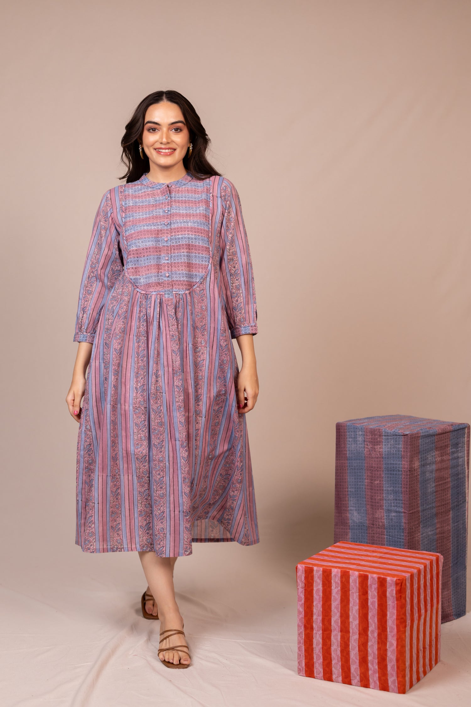 Light Lavender Hand Block Printed Fine Cotton Dress – Bel