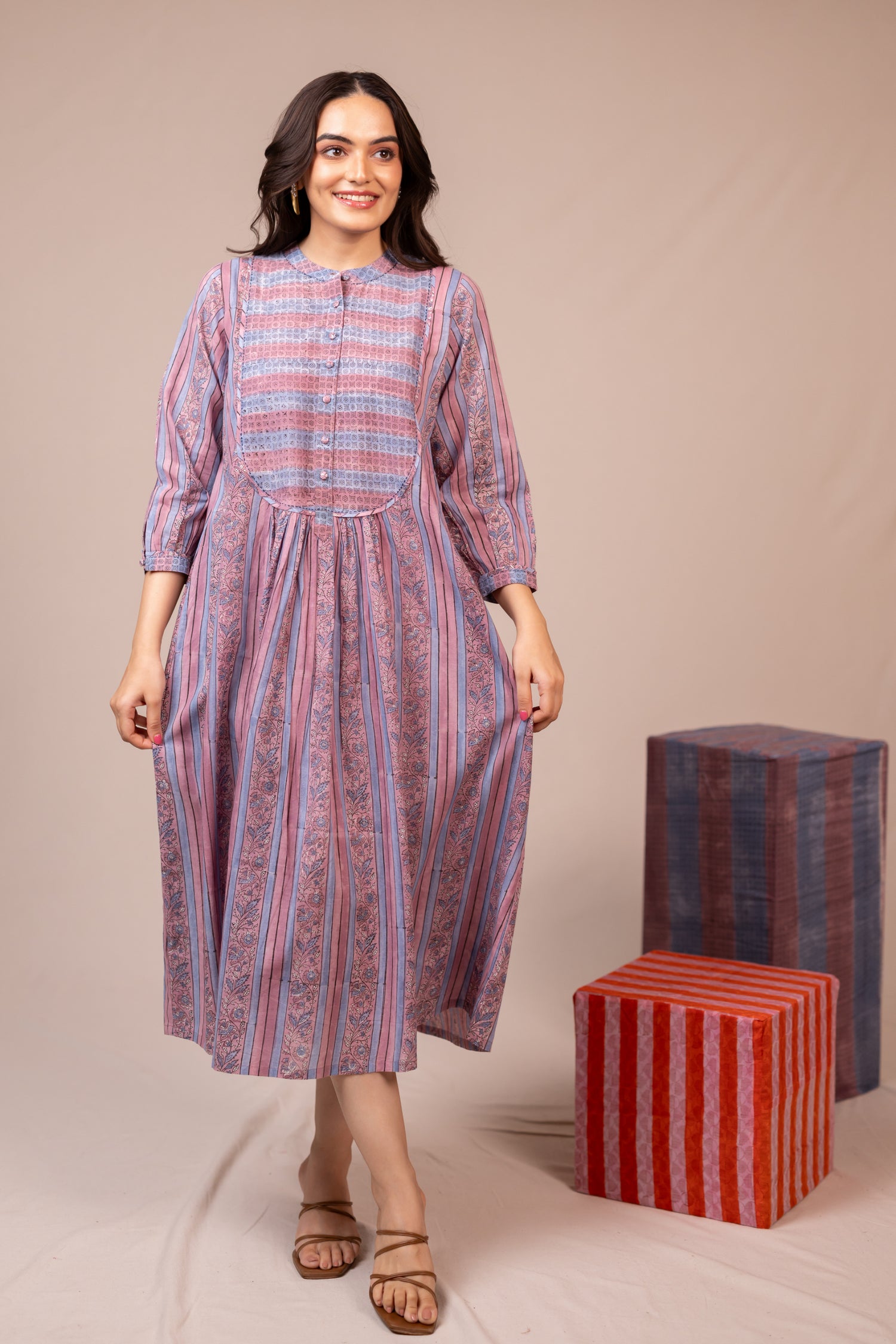Light Lavender Hand Block Printed Fine Cotton Dress – Bel