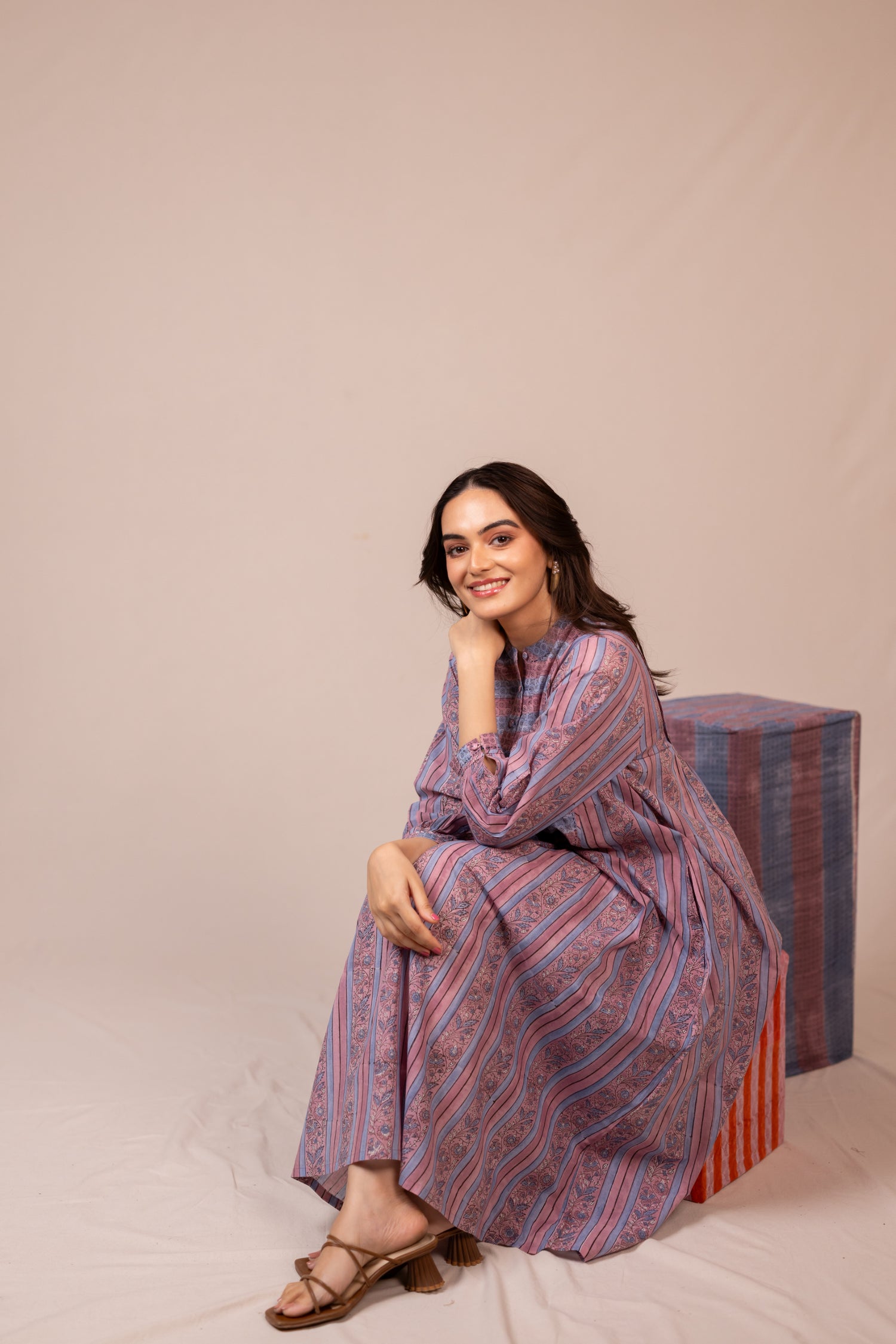 Light Lavender Hand Block Printed Fine Cotton Dress – Bel