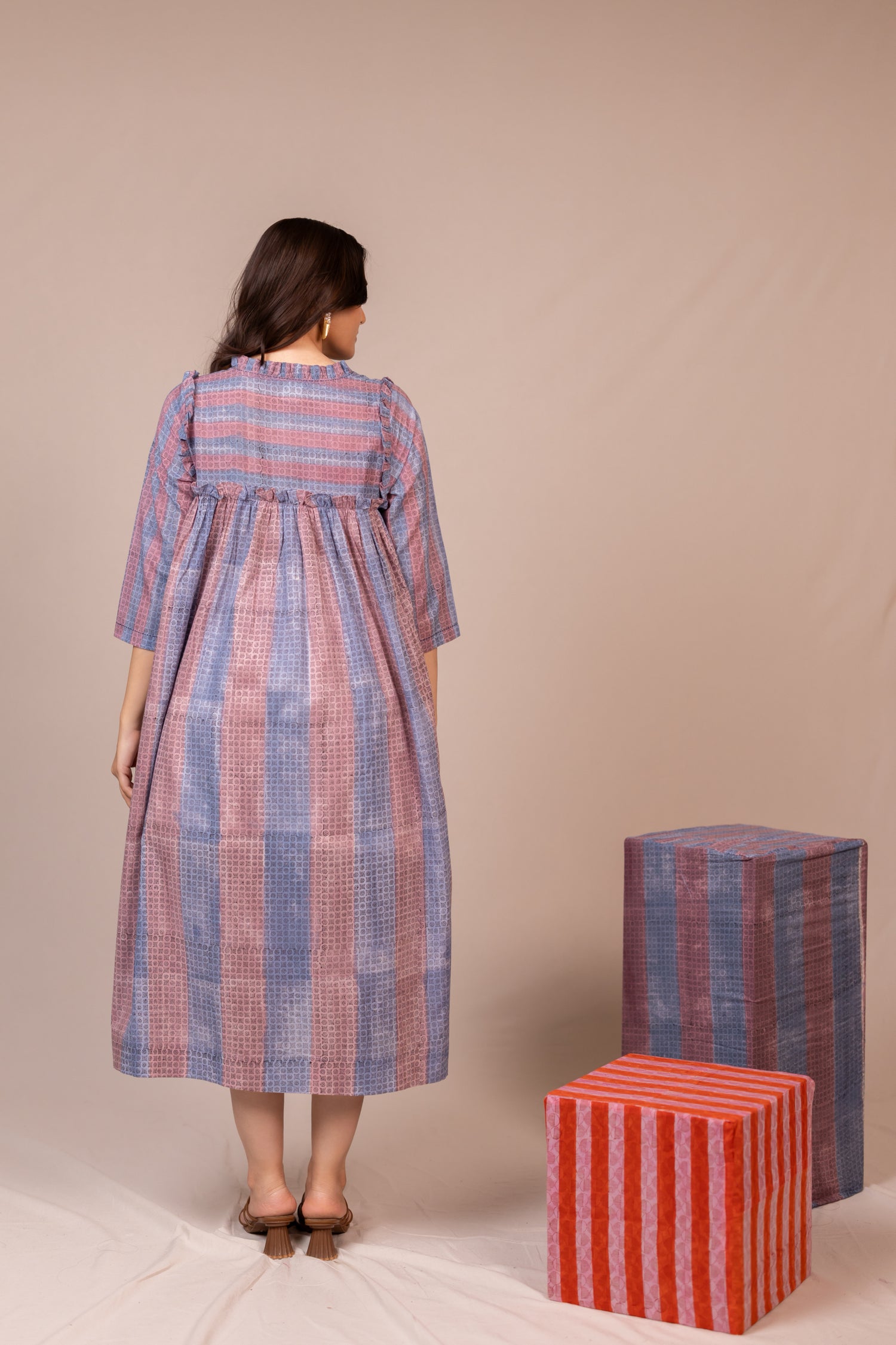 Hand Block Printed Fine Cotton Flowy Dress in Light Lavender– Bel