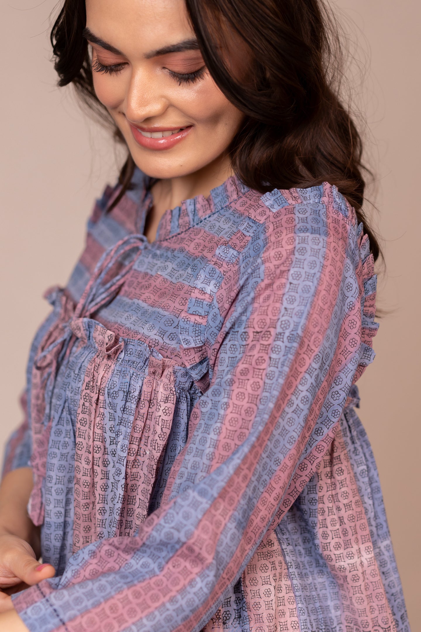 Hand Block Printed Fine Cotton Flowy Dress in Light Lavender– Bel