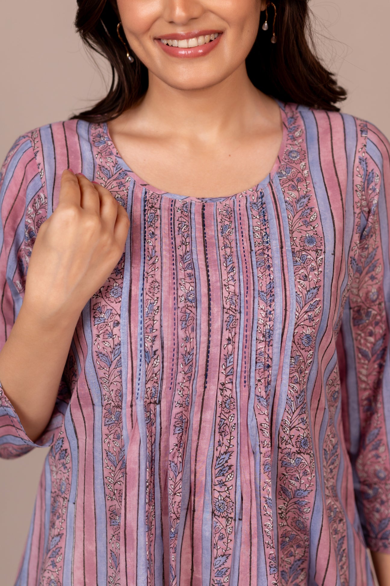 Light Lavender Hand Block Printed Fine Cotton Top – Bel