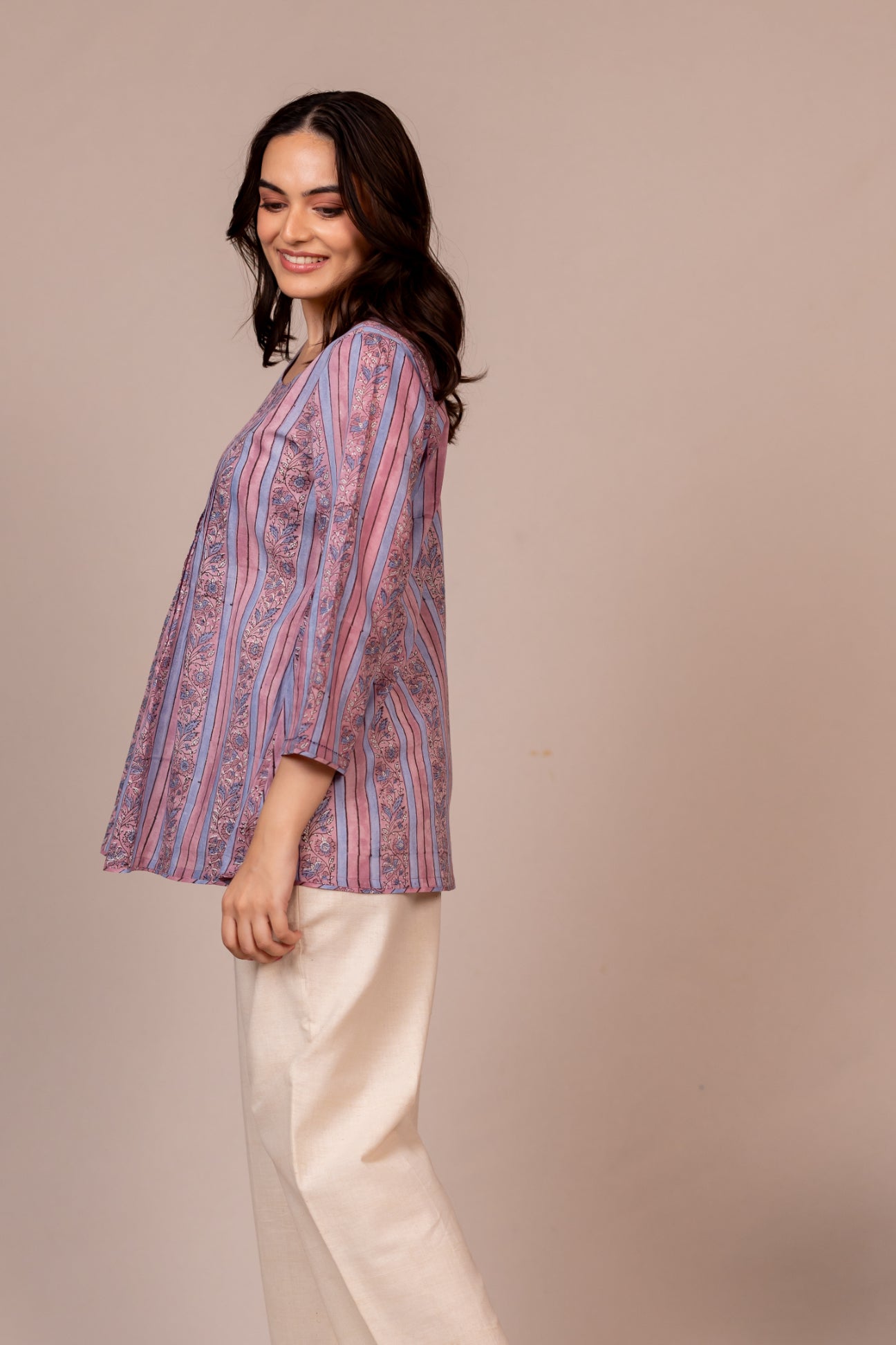 Light Lavender Hand Block Printed Fine Cotton Top – Bel