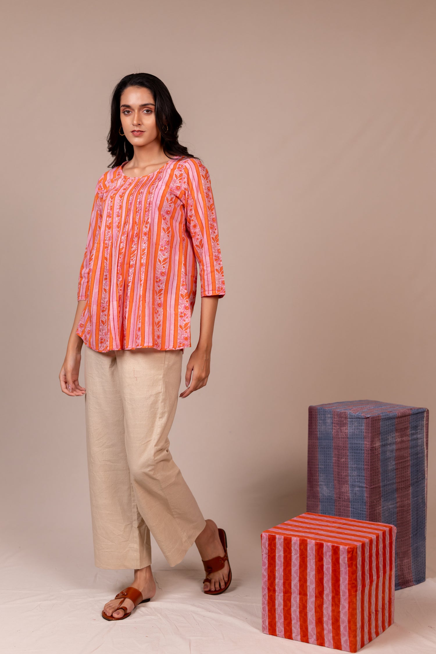 Orange Hand Block Printed Fine Cotton Top – Bel