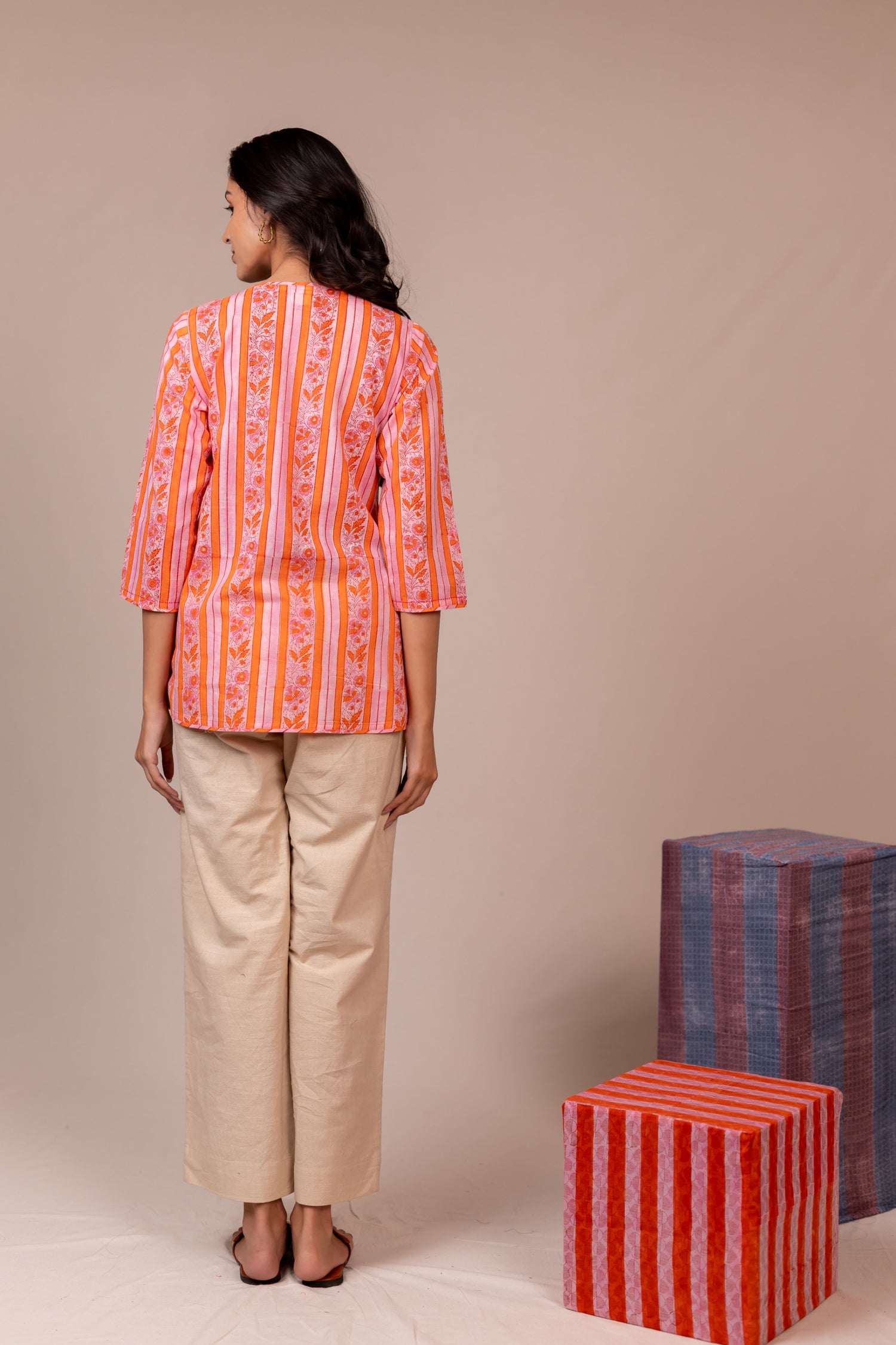 Orange Hand Block Printed Fine Cotton Top – Bel