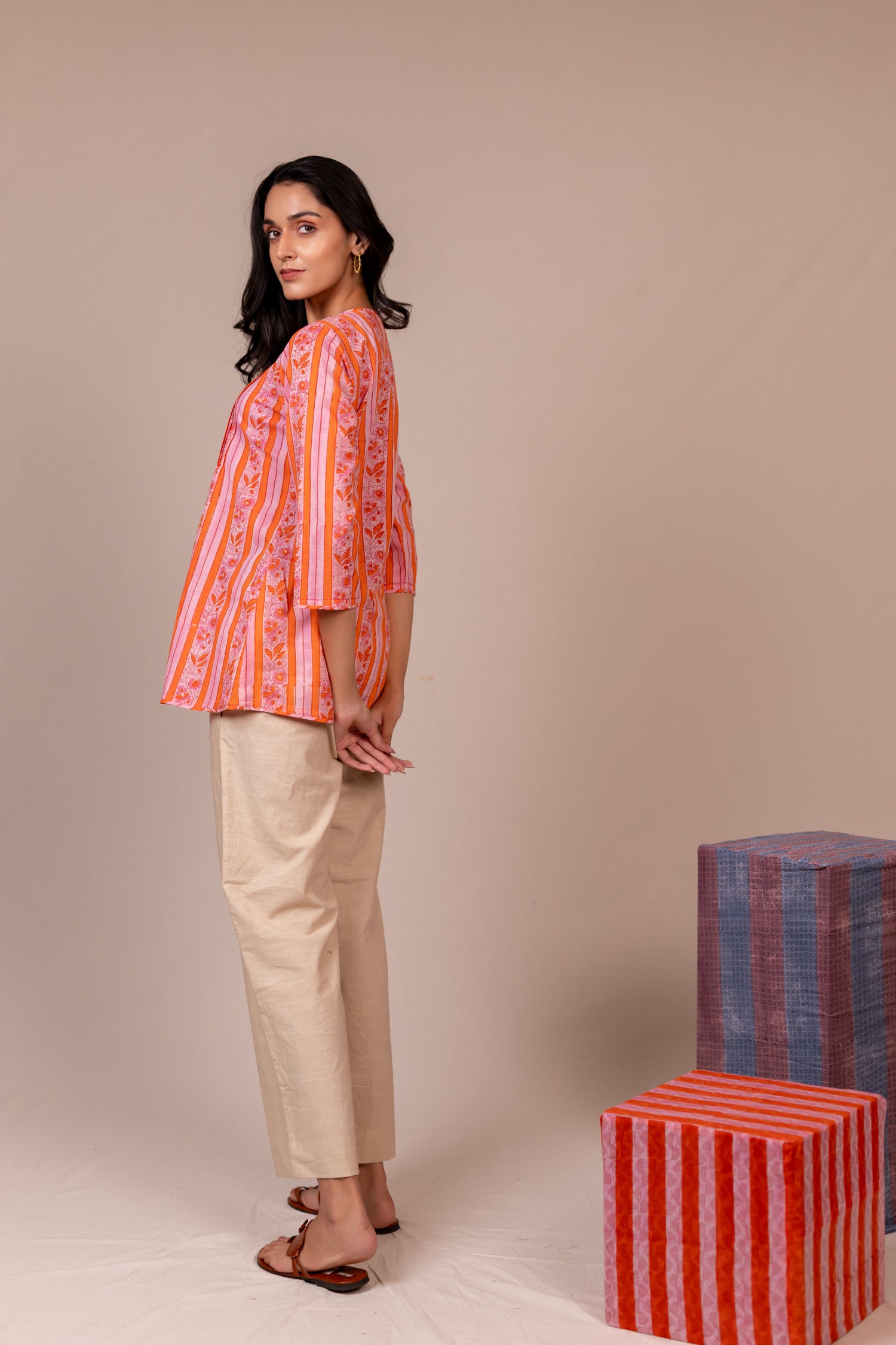 Orange Hand Block Printed Fine Cotton Top – Bel