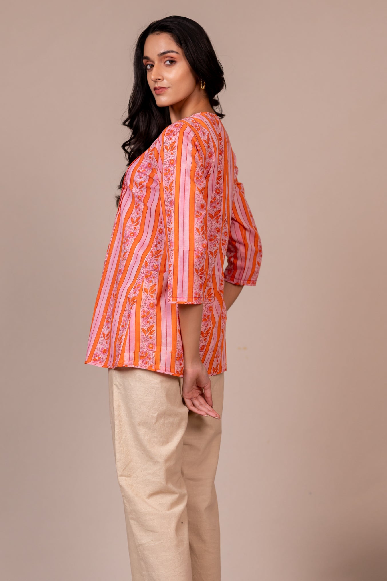Orange Hand Block Printed Fine Cotton Top – Bel