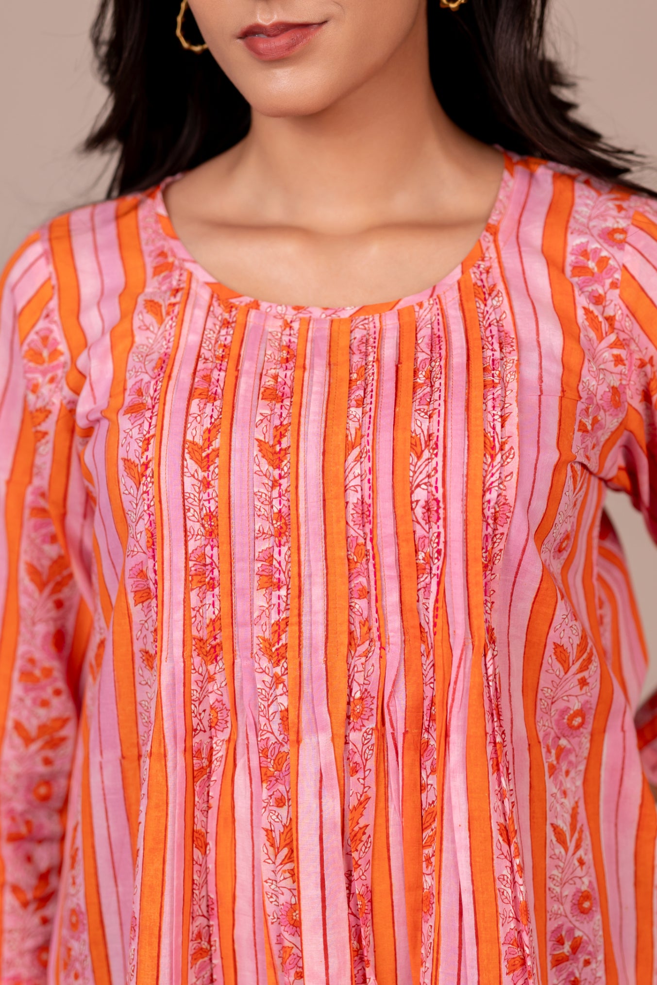 Orange Hand Block Printed Fine Cotton Top – Bel