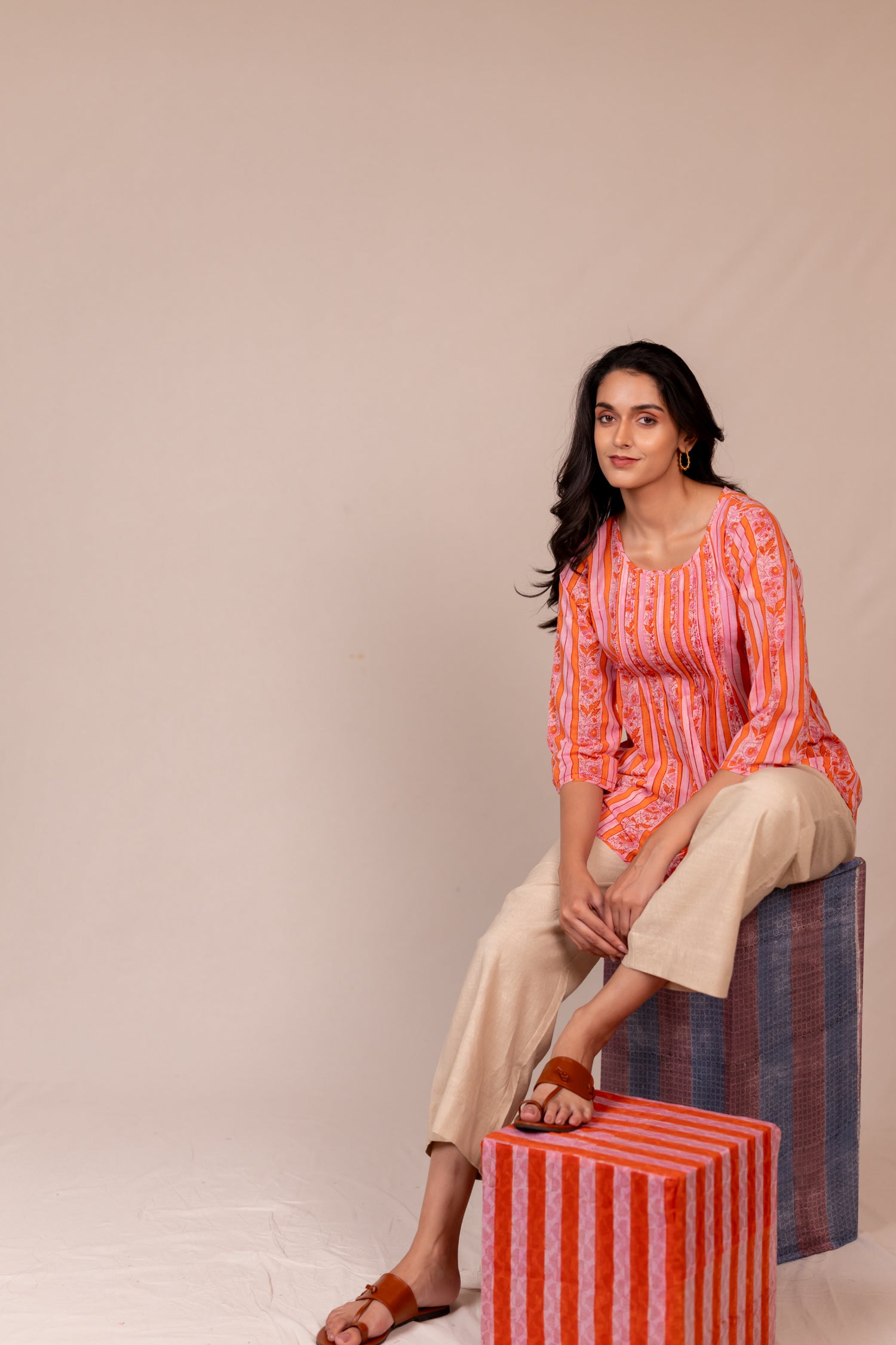 Orange Hand Block Printed Fine Cotton Top – Bel