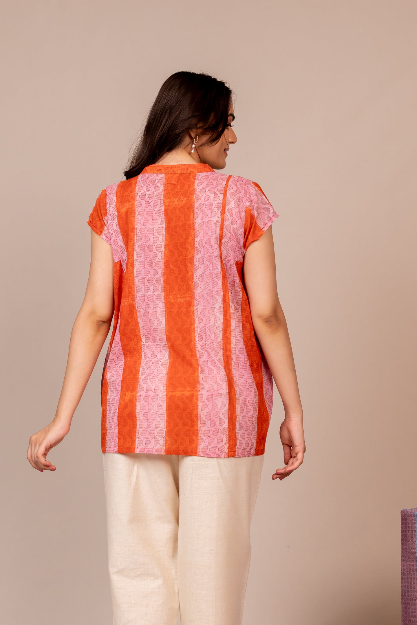 Hand Block Printed Fine Cotton Top in Orange – Bel