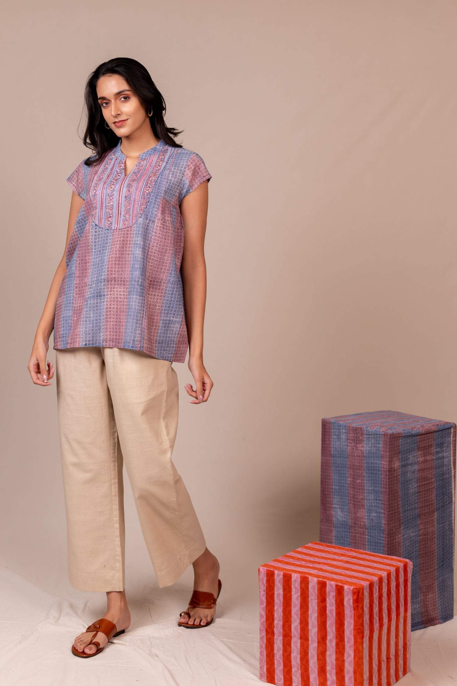 Hand Block Printed Fine Cotton Top in Light Lavender – Bel