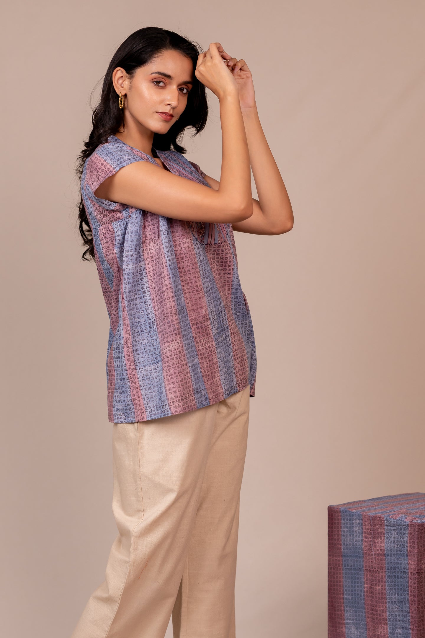 Hand Block Printed Fine Cotton Top in Light Lavender – Bel