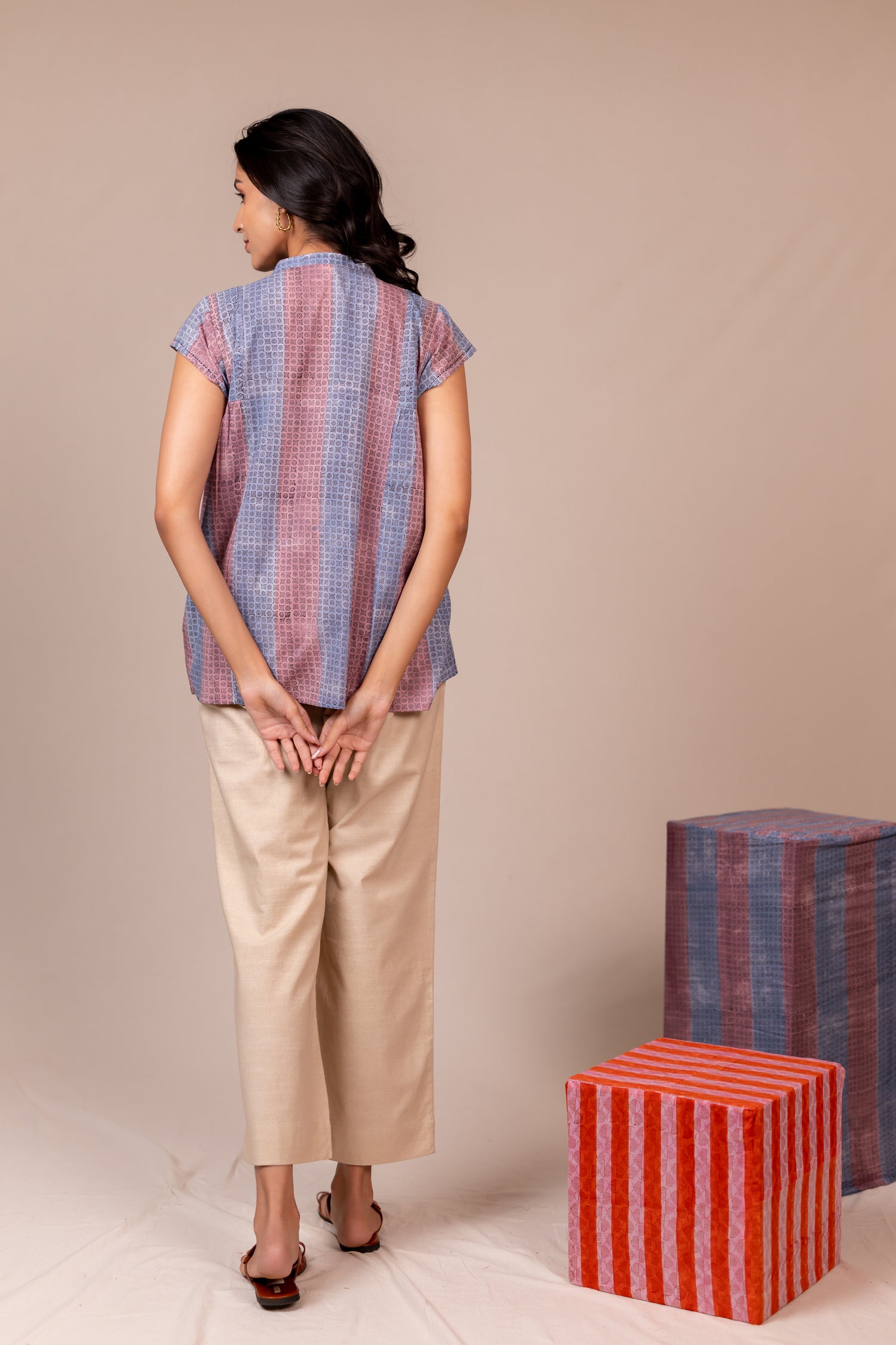 Hand Block Printed Fine Cotton Top in Light Lavender – Bel