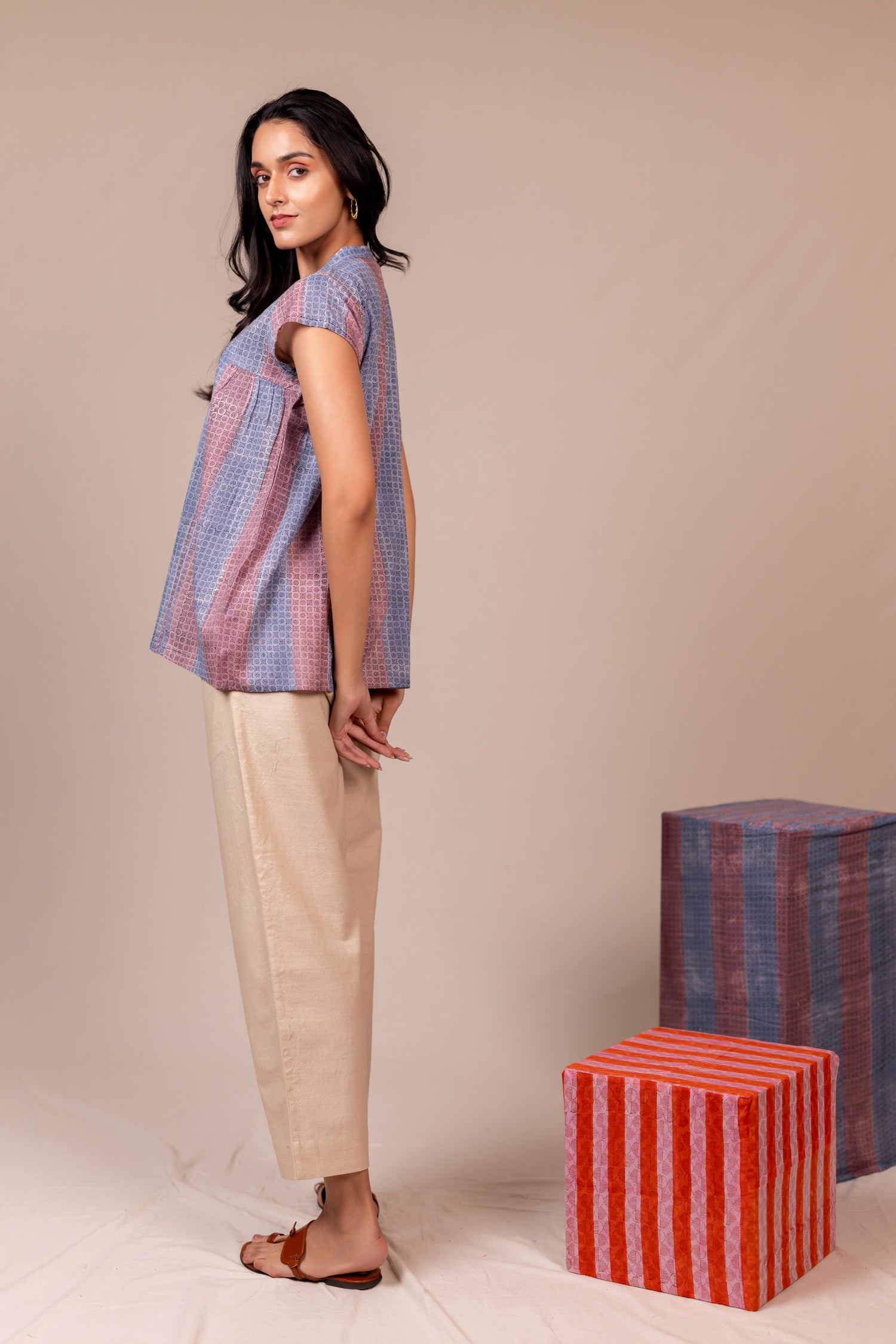 Hand Block Printed Fine Cotton Top in Light Lavender – Bel