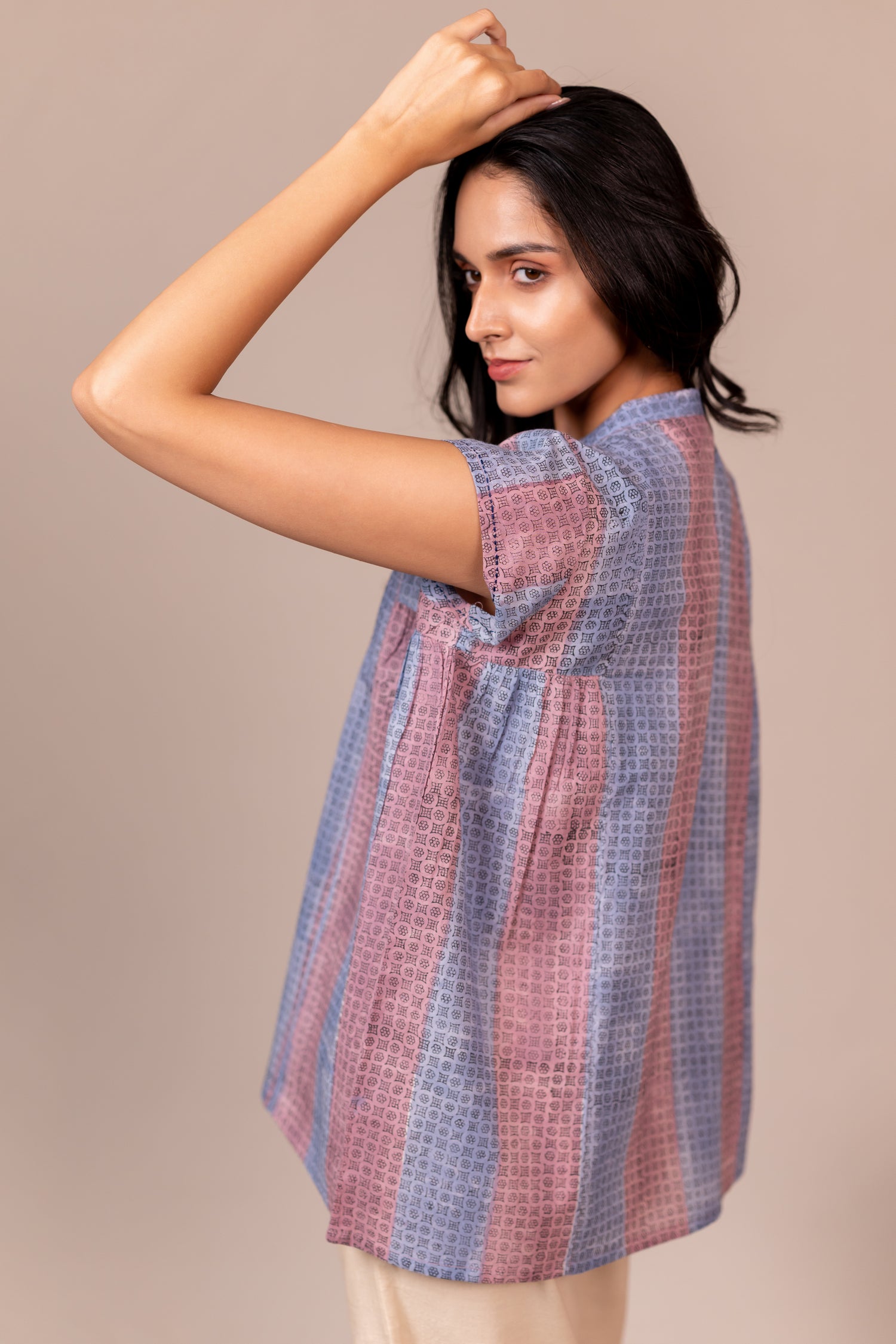 Hand Block Printed Fine Cotton Top in Light Lavender – Bel