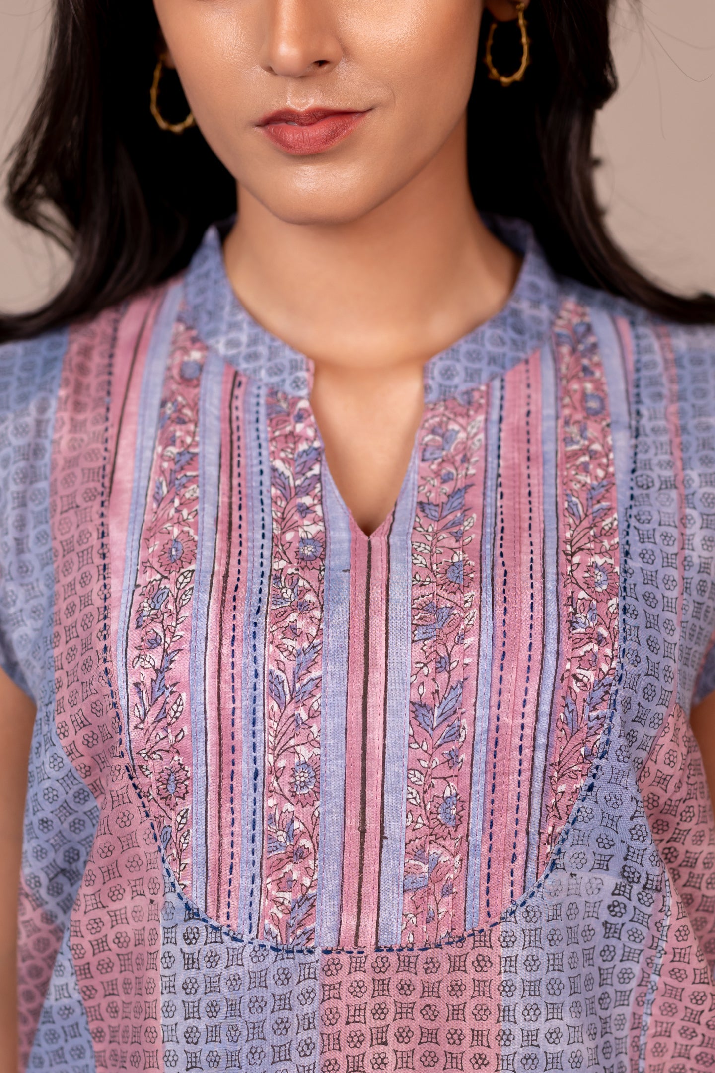 Hand Block Printed Fine Cotton Top in Light Lavender – Bel